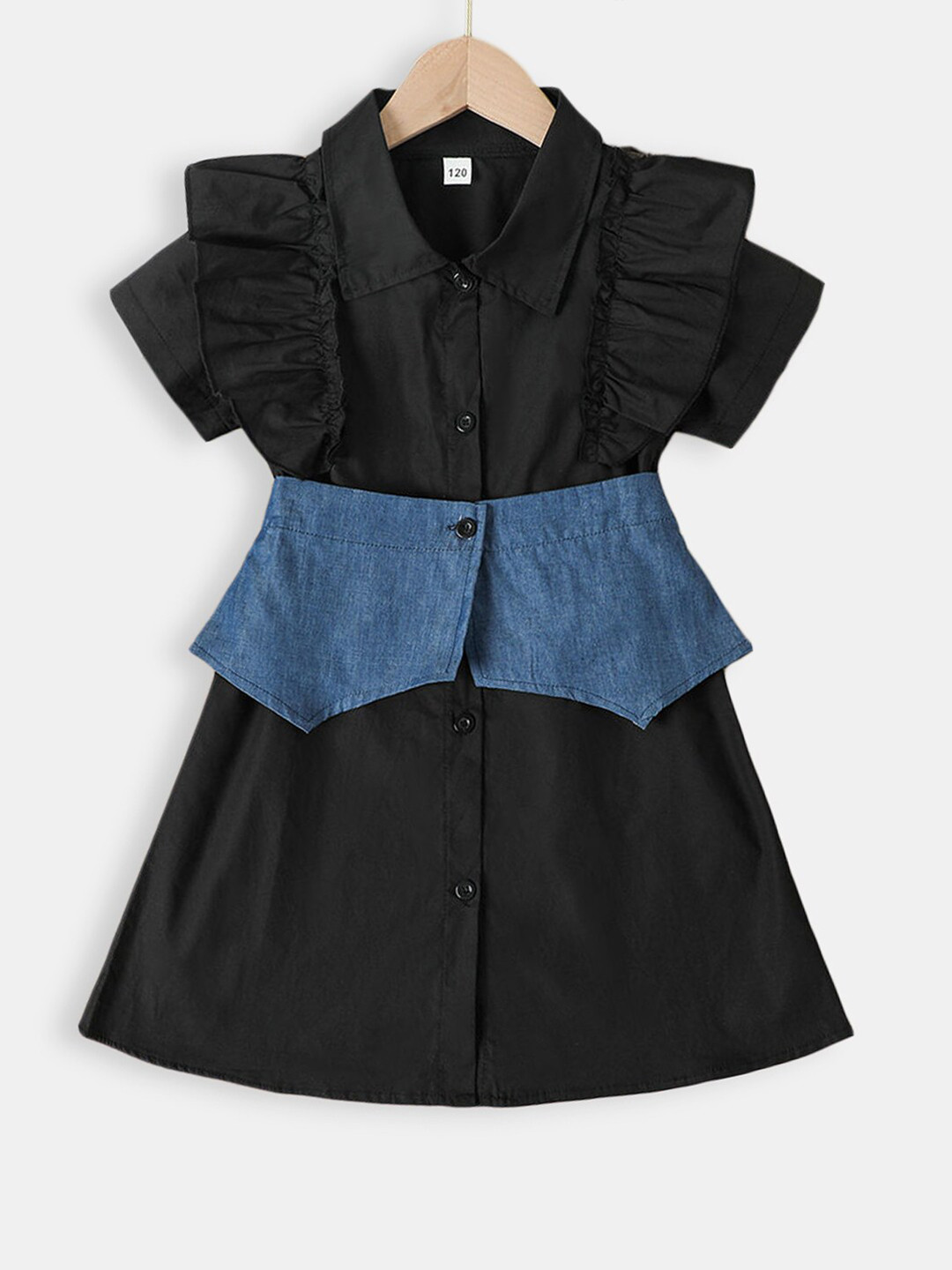 

Hopscotch Girls Black & Blue Solid A-Line Dress