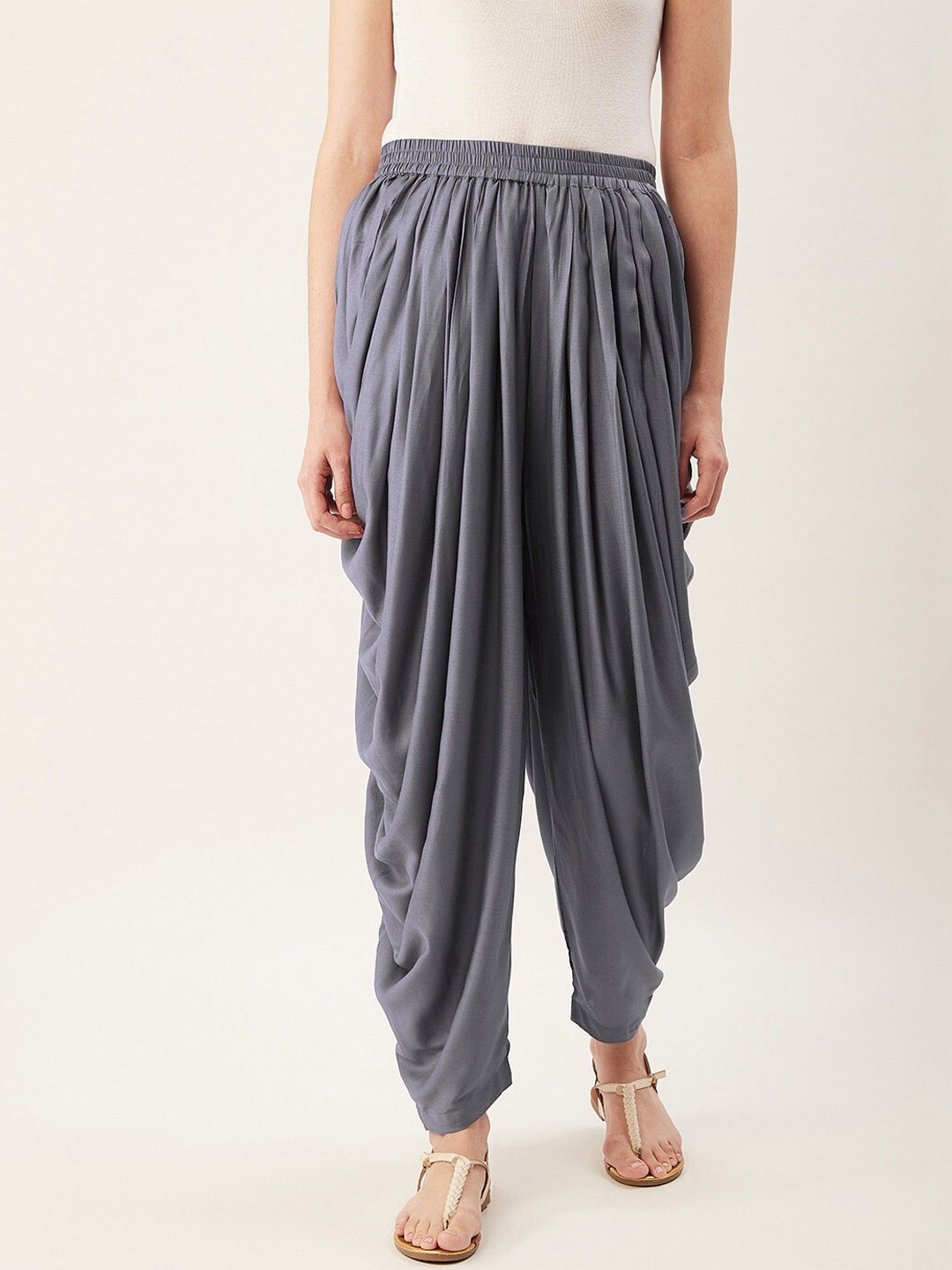 

fabGLOBAL Women Grey Solid Loose-Fit Patiala