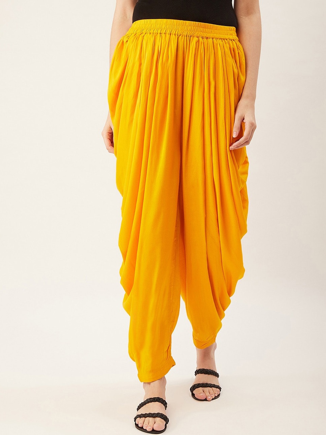 

fabGLOBAL Women Mustard-Yellow Solid Loose-Fit Patiala