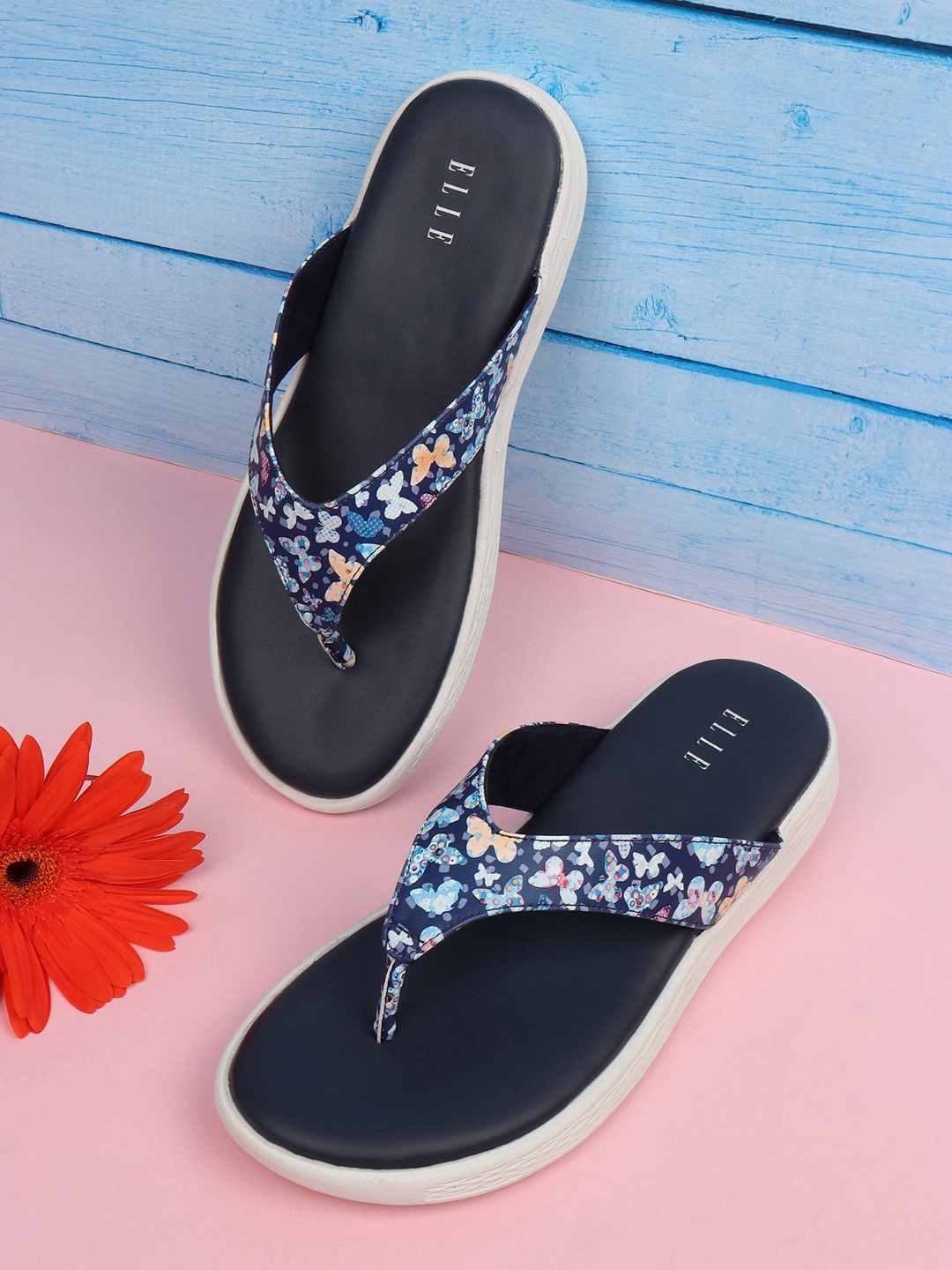 

ELLE Women Navy Blue Printed Synthetic Open Toe Flats