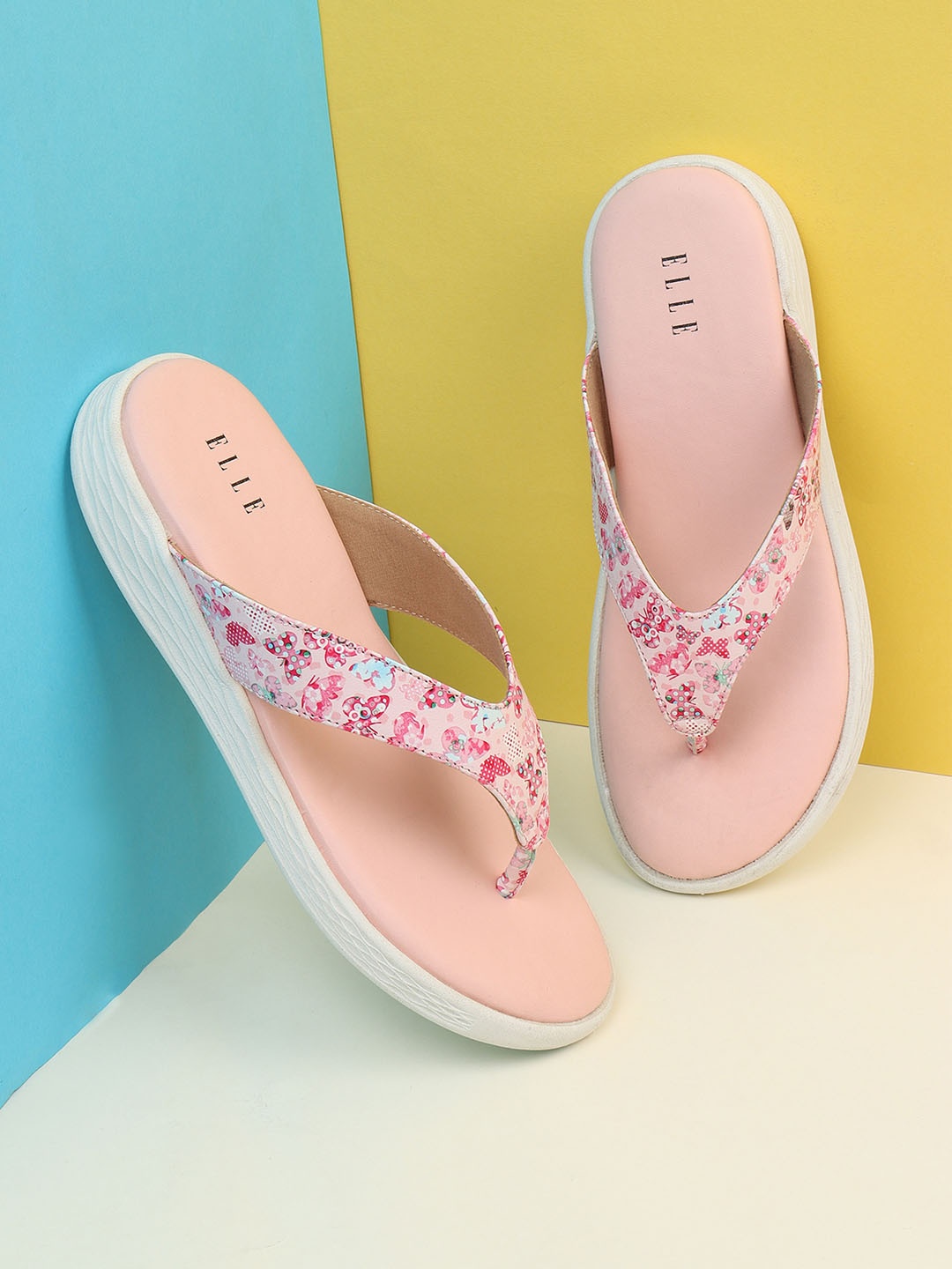 

ELLE Women Pink Printed T-Strap Flats