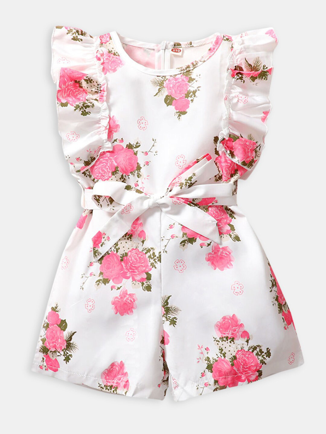 

Hopscotch Girls White & Green Printed Jumpsuit