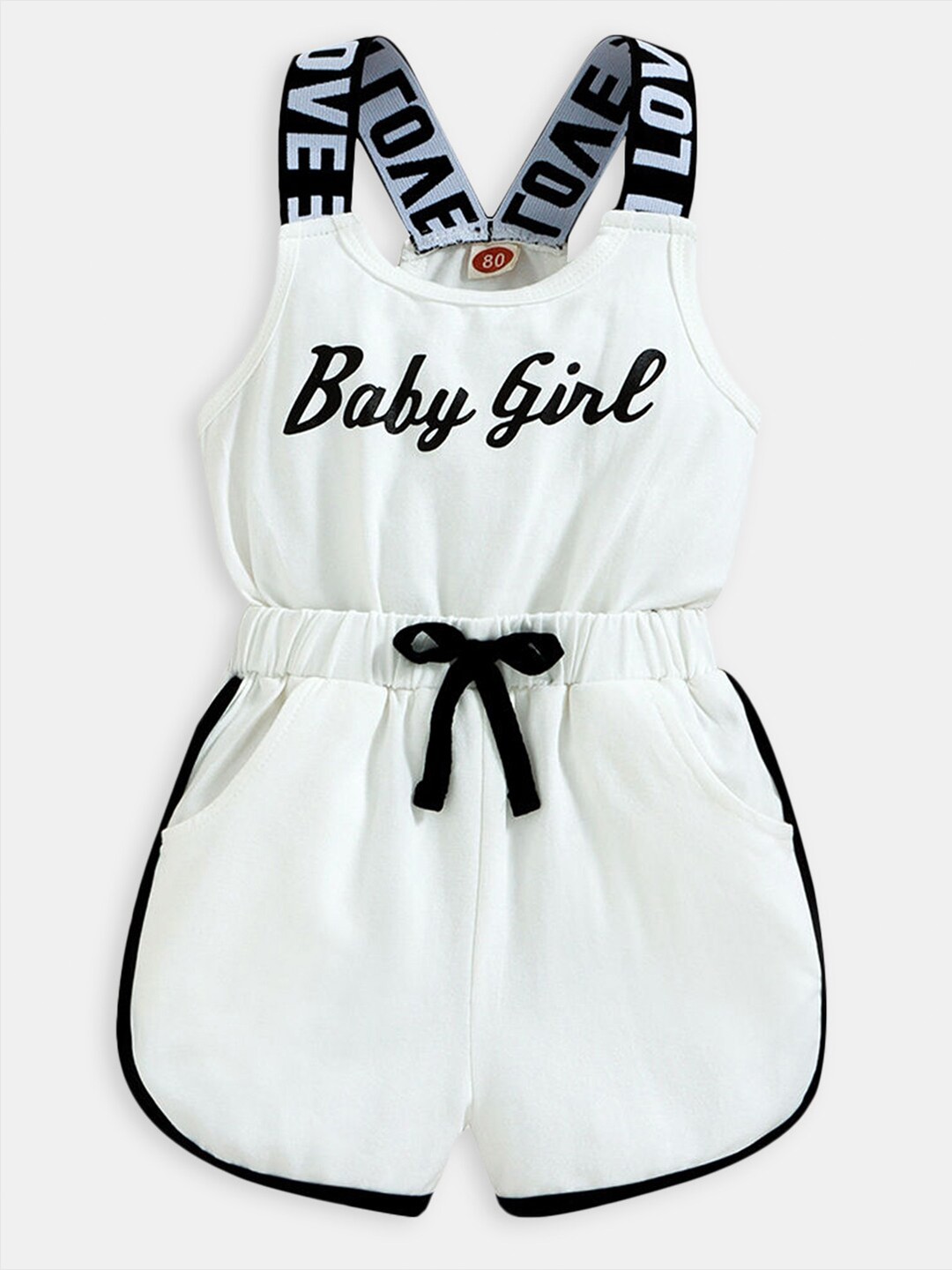 

Hopscotch Girls White & Blue Printed Polyester Sleeveless Jumpsuit