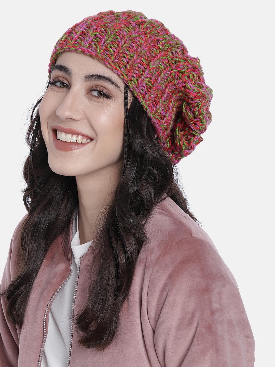 

Magic Needles Women Brown & Pink Self Design Beanie