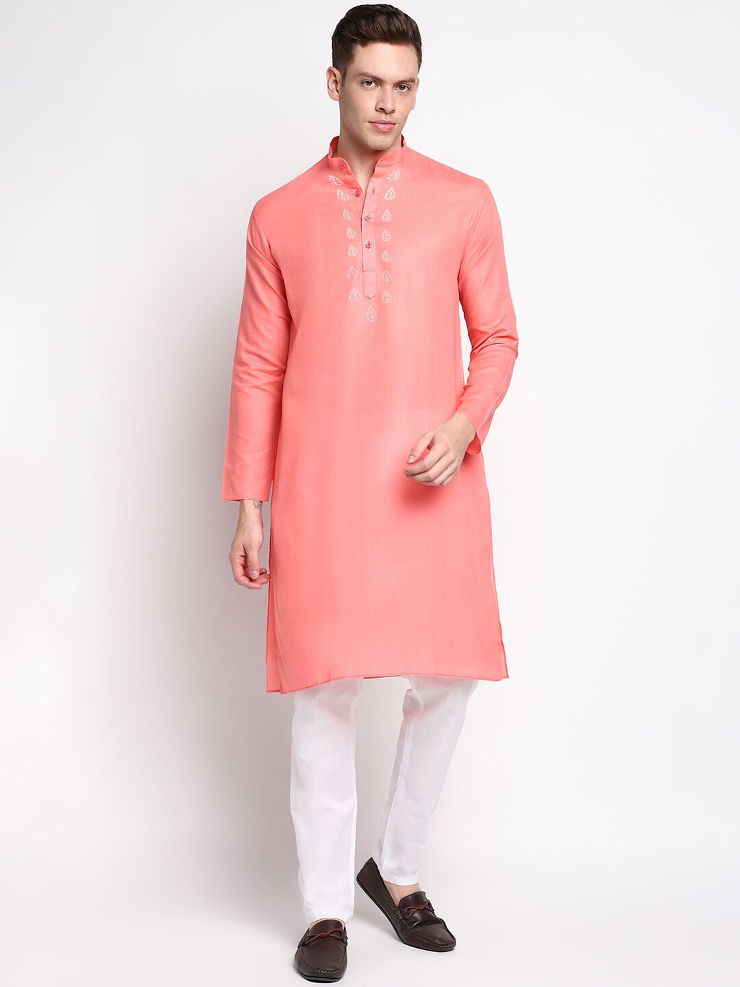 

DEVOILER Men Pink Kurta with Trousers