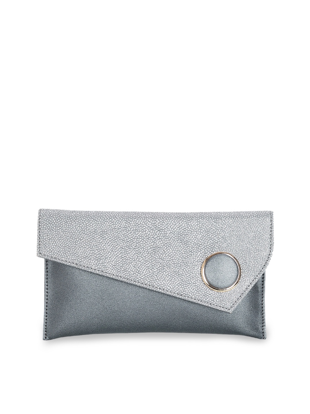 

Leather World Grey & Gold-Toned Embellished Purse Clutch