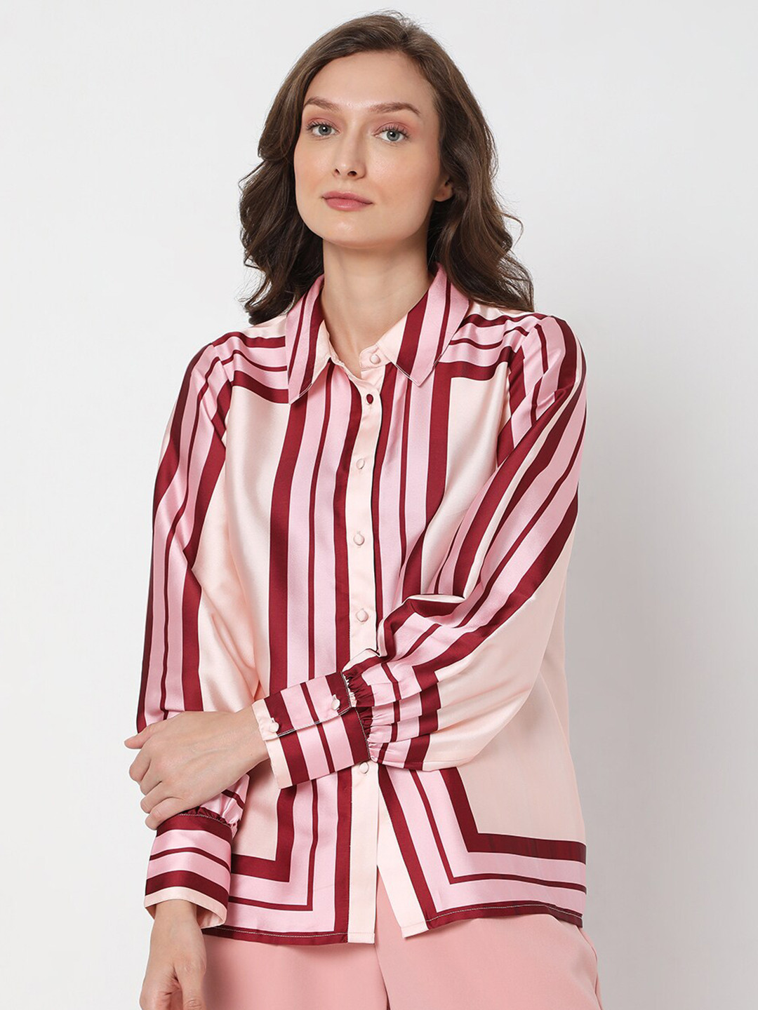 

Vero Moda Women Pink Striped Casual Shirt