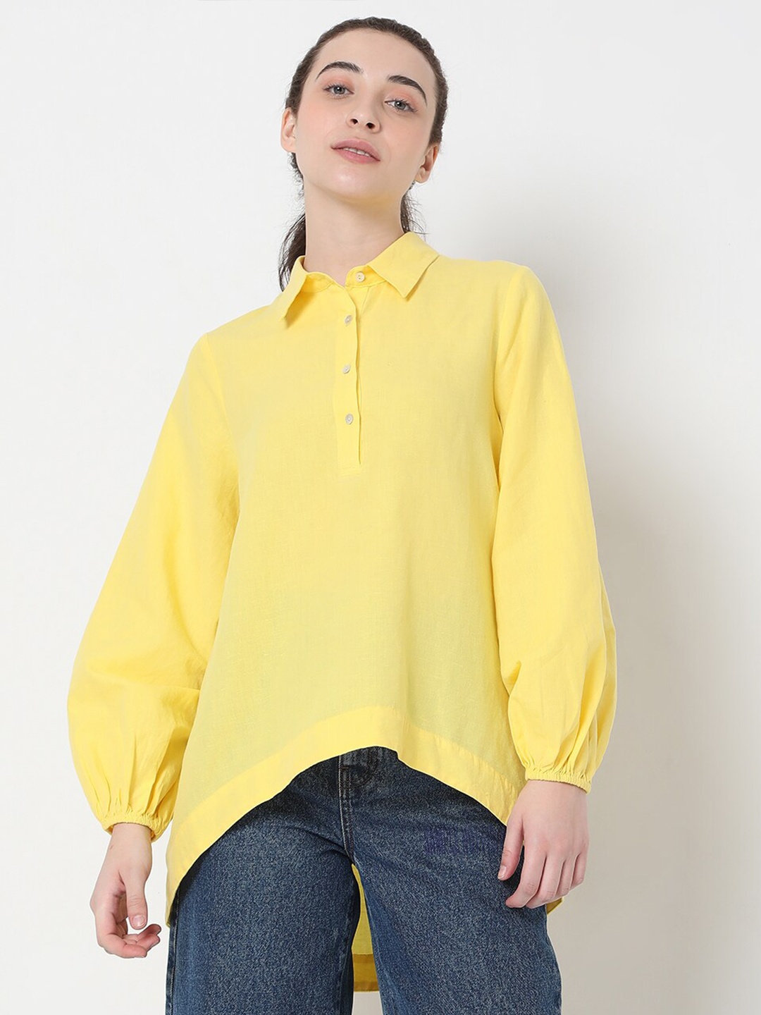 

Vero Moda Women Yellow Solid Cotton Casual Shirt