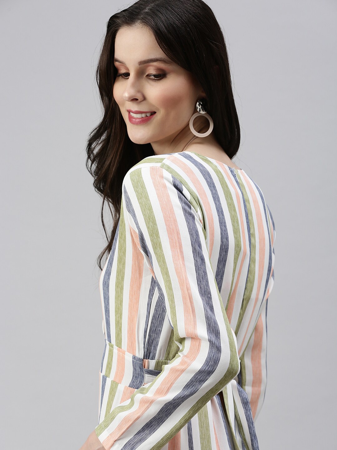 

SHOWOFF White & Blue Striped Basic Jumpsuit