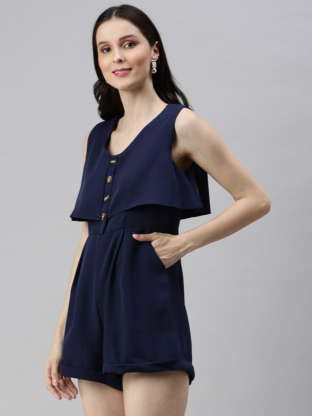 

SHOWOFF Navy Blue Solid Layered Jumpsuit