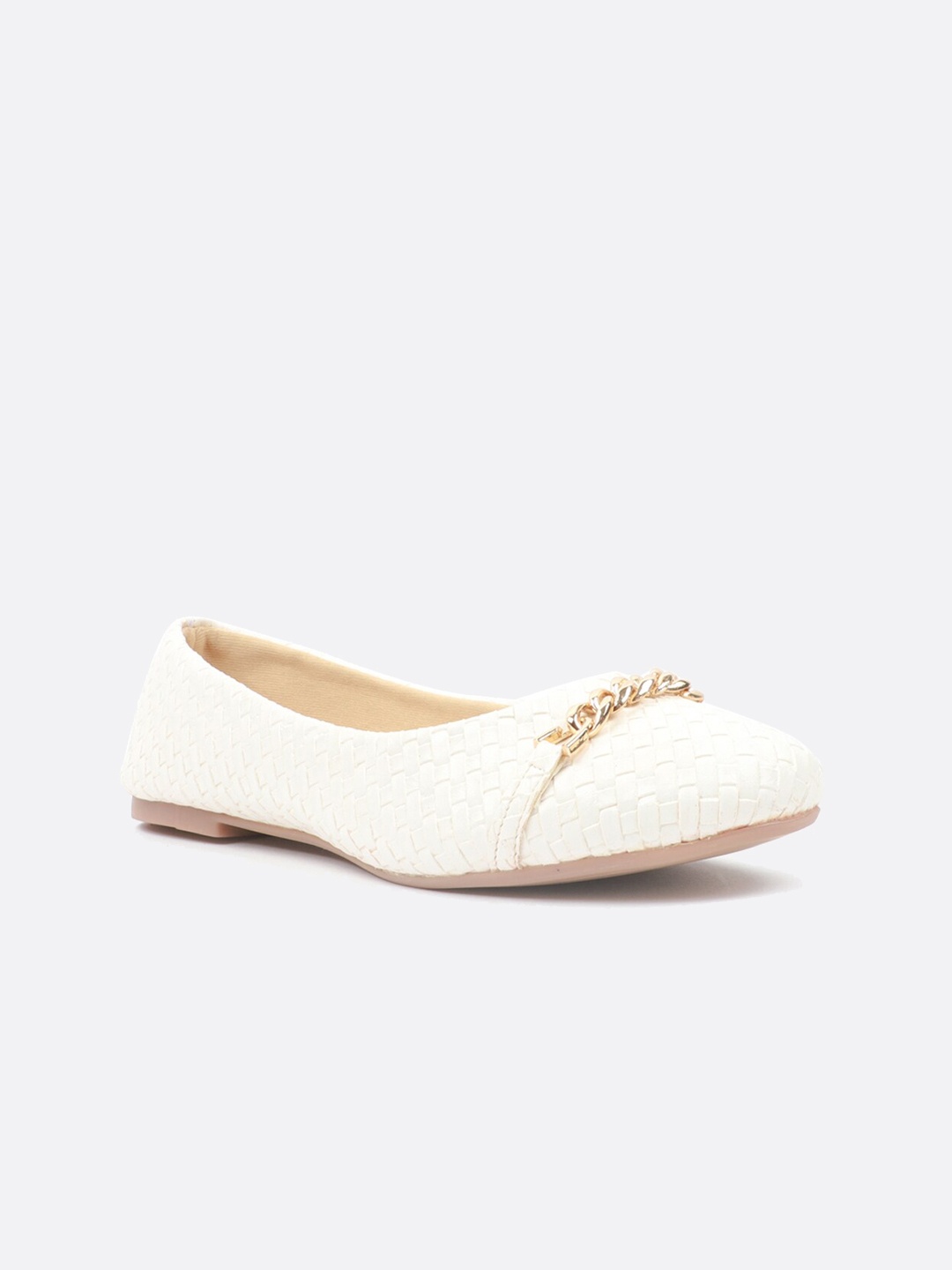 

Carlton London Women White Textured Embellished Ballerinas Flats