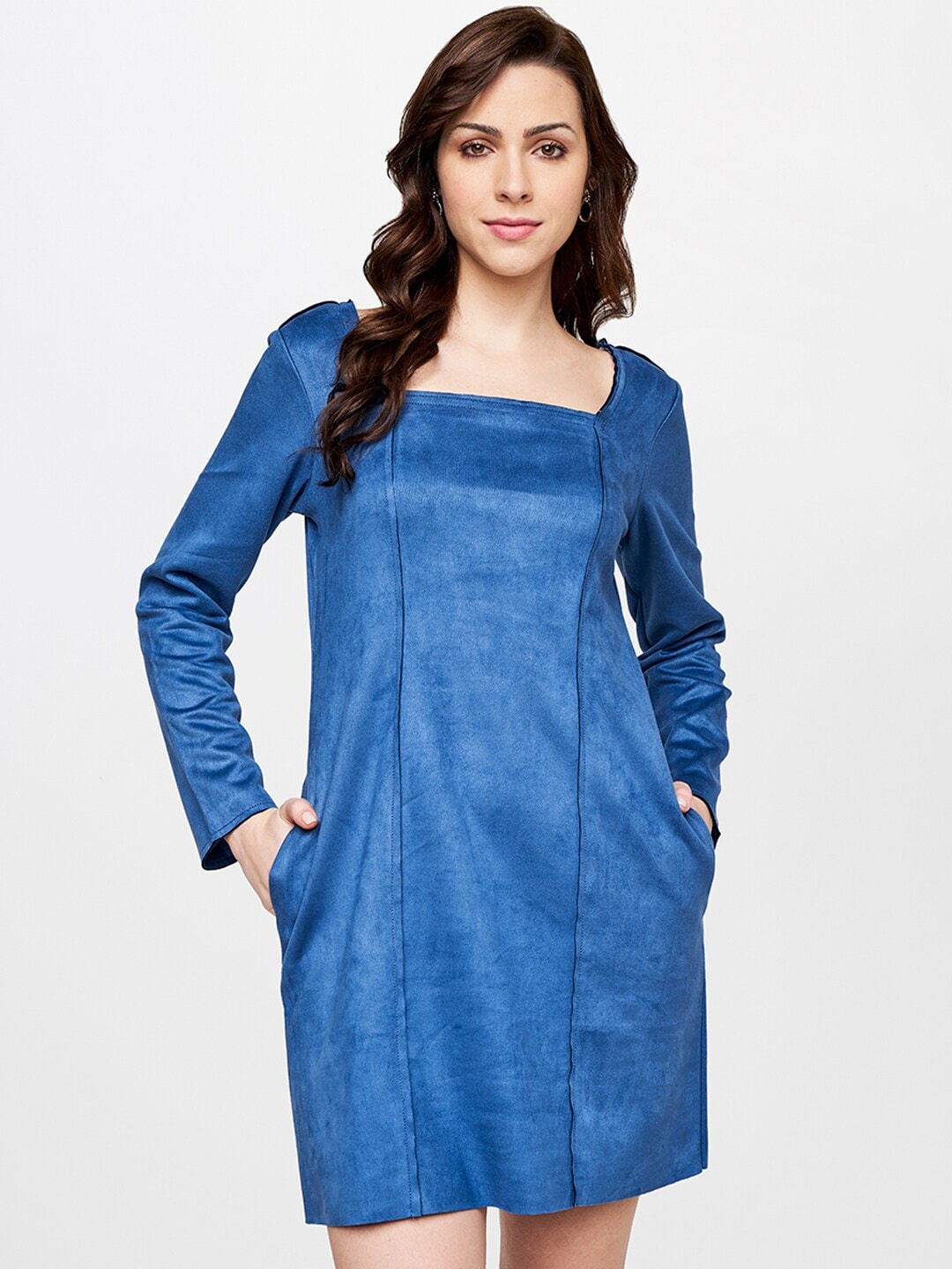 

AND Teal Blue Solid Sheath Dress