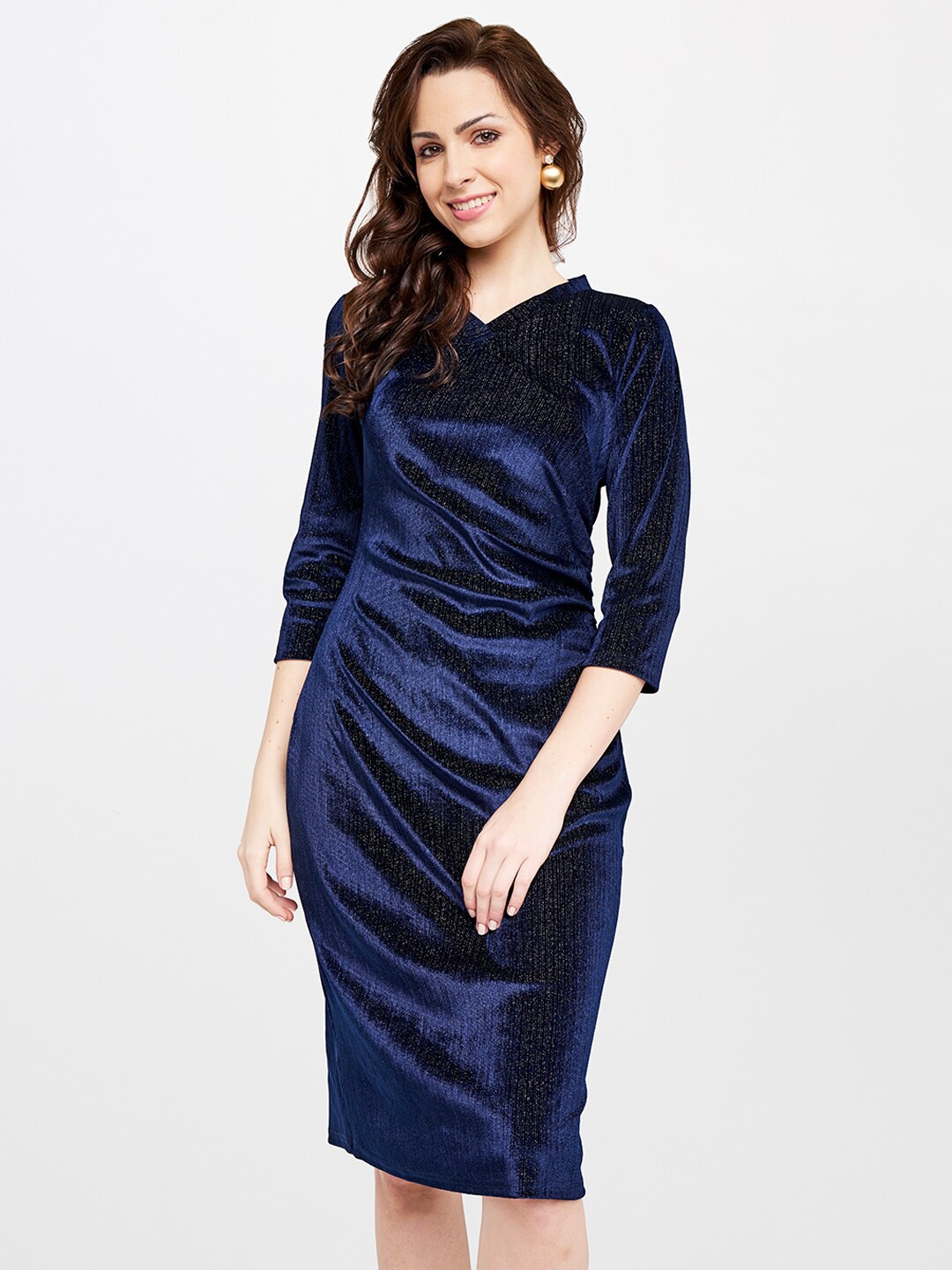 

AND Blue Solid Sparkly Sheath Dress