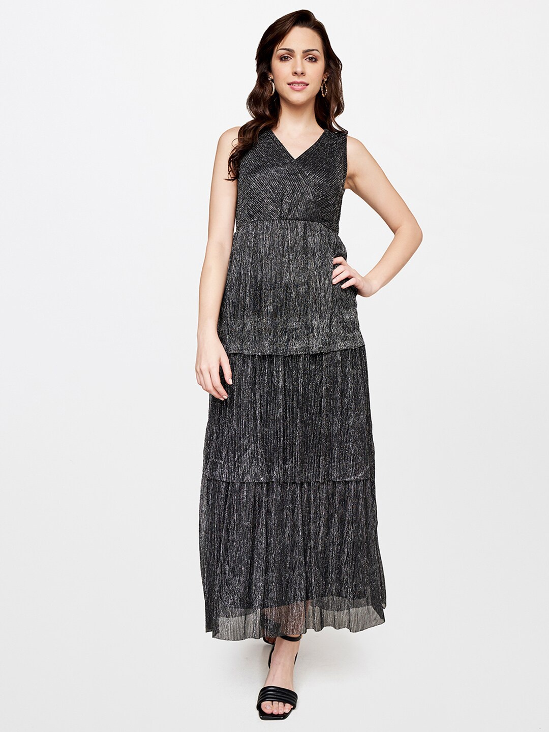

AND Women Black A-Line Tiered Maxi Dress