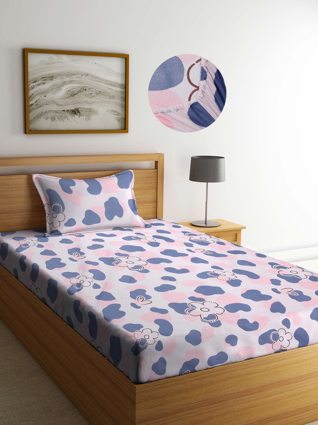 

Arrabi Adults White & Blue 300 TC Single Bedsheet with 1 Pillow Cover