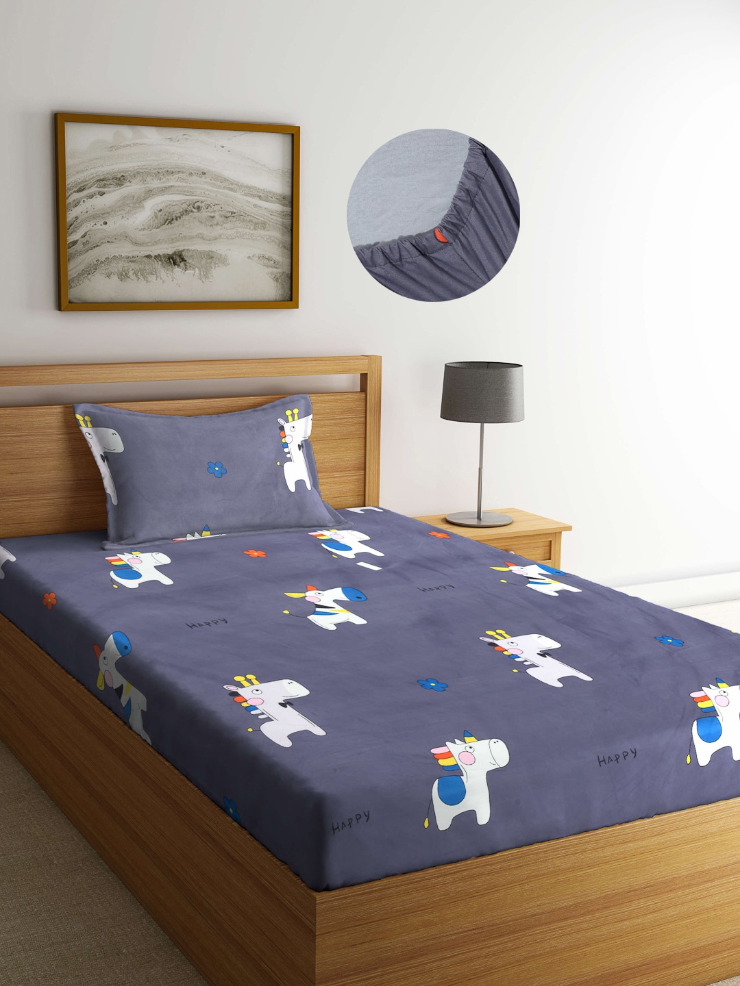 

Arrabi Grey & White Cartoon Characters 300 TC Single Bedsheet with 1 Pillow Covers