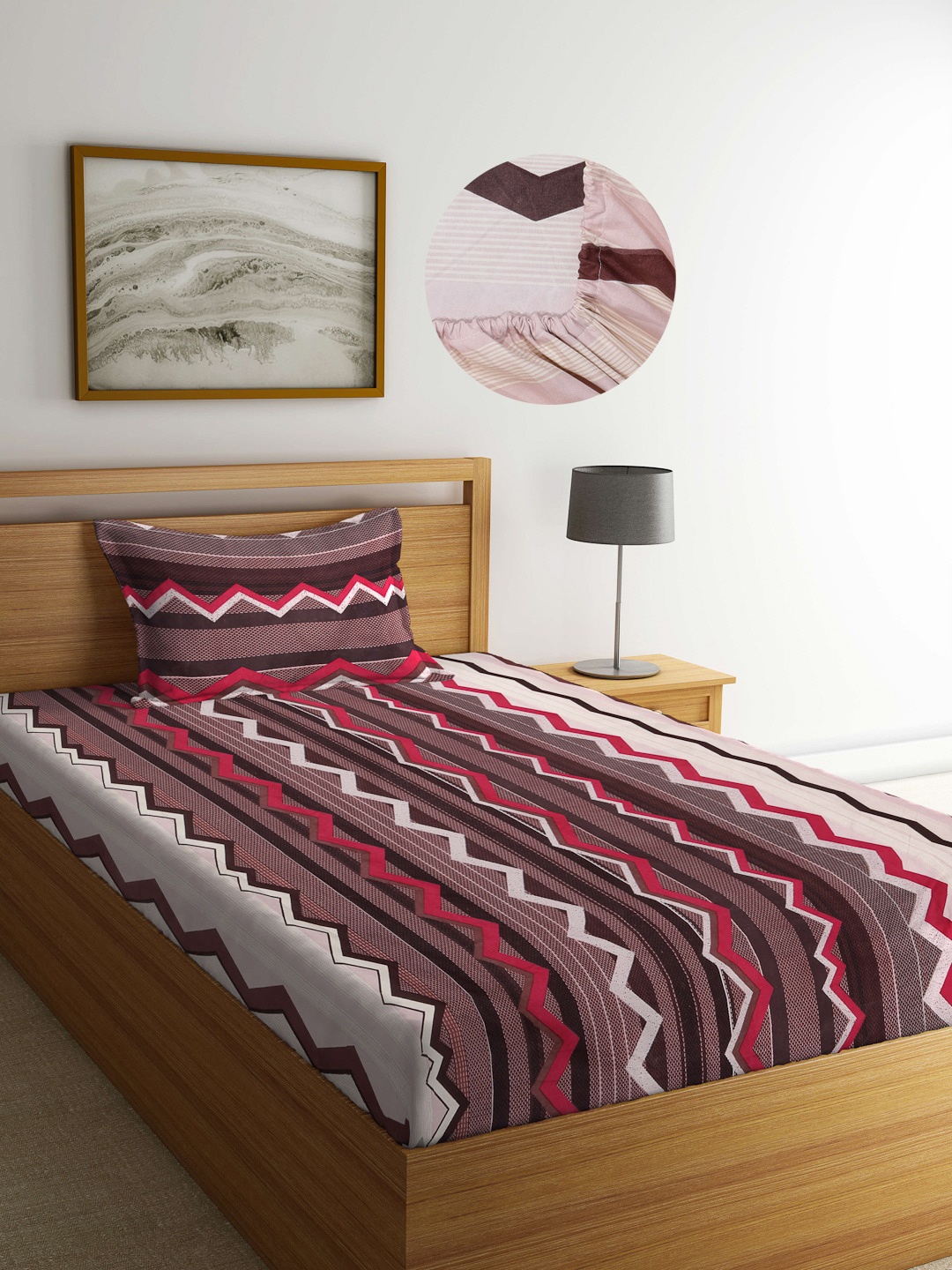 

Arrabi Brown & Red Geometric 300 TC Single Bedsheet with 1 Pillow Covers