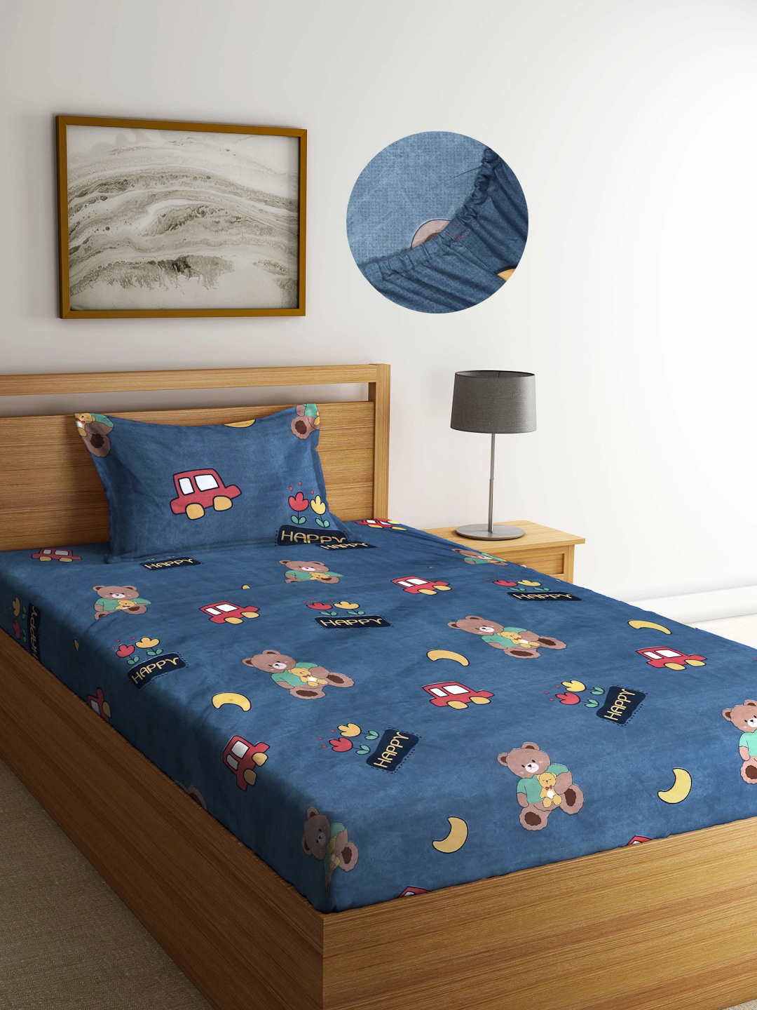 

Arrabi Blue & Brown Graphic 300 TC Single Bedsheet with 1 Pillow Covers