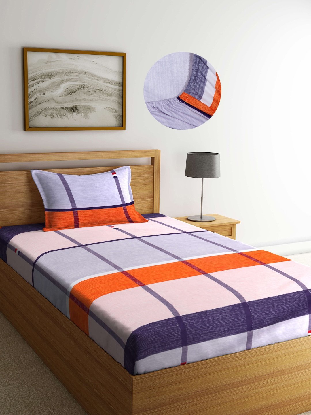 

Arrabi Unisex Purple & Red Geometric 300 TC Single Bedsheet with 1 Pillow Covers