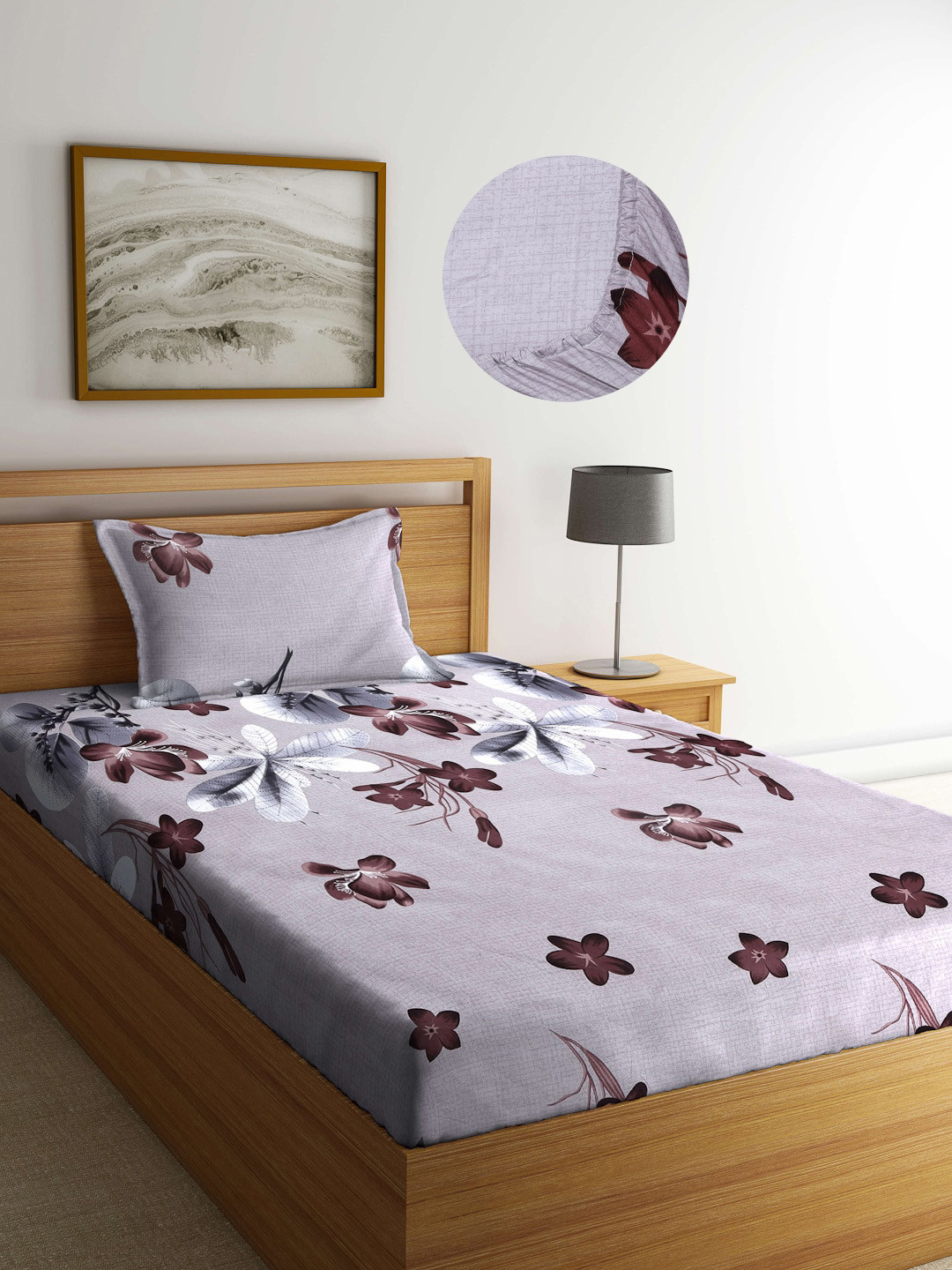 

Arrabi Unisex Brown & Green Floral 300 TC Single Bedsheet with 1 Pillow Covers