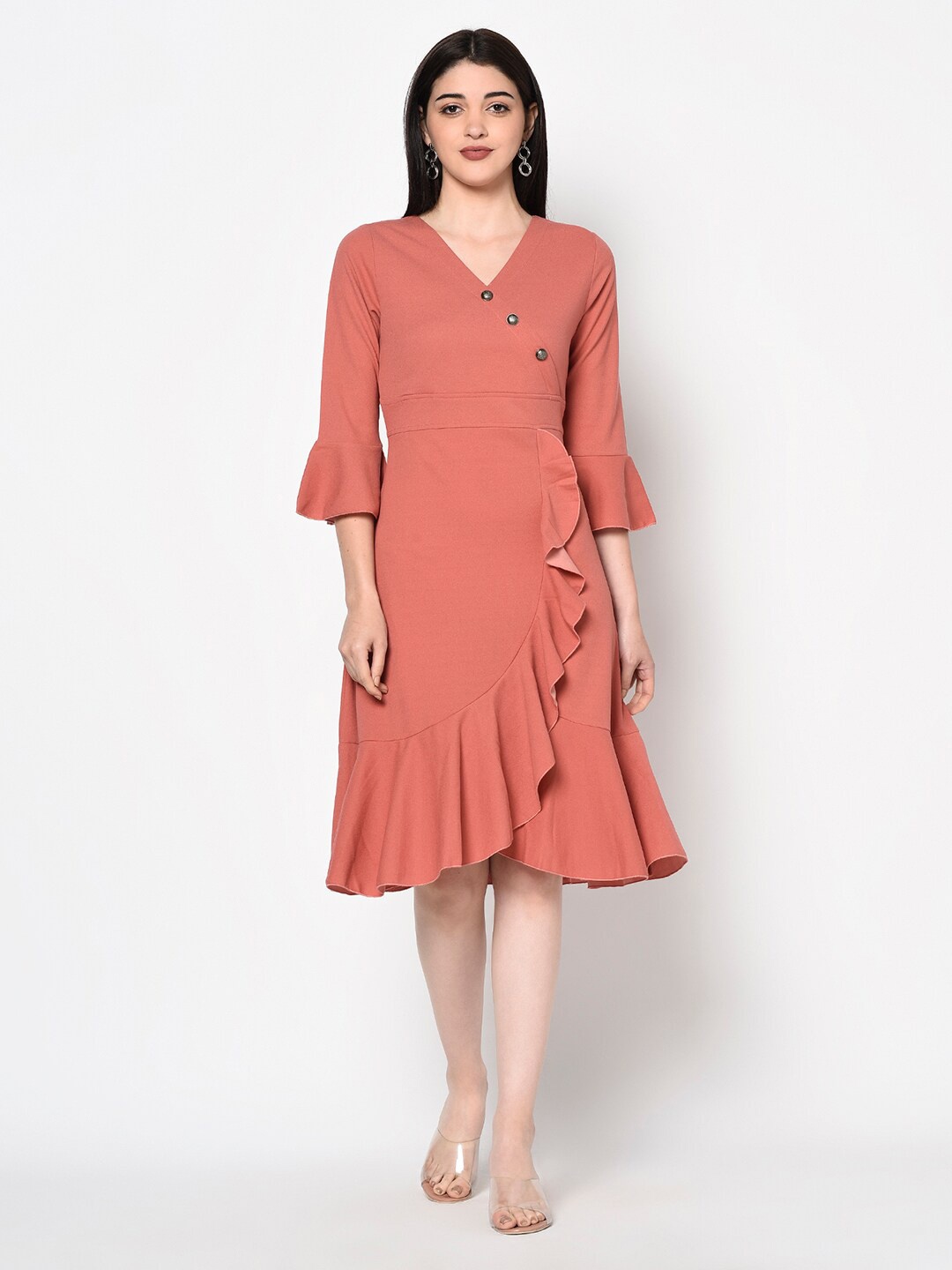 

Miss Grace Women Pink Ruffles Wrap Dress