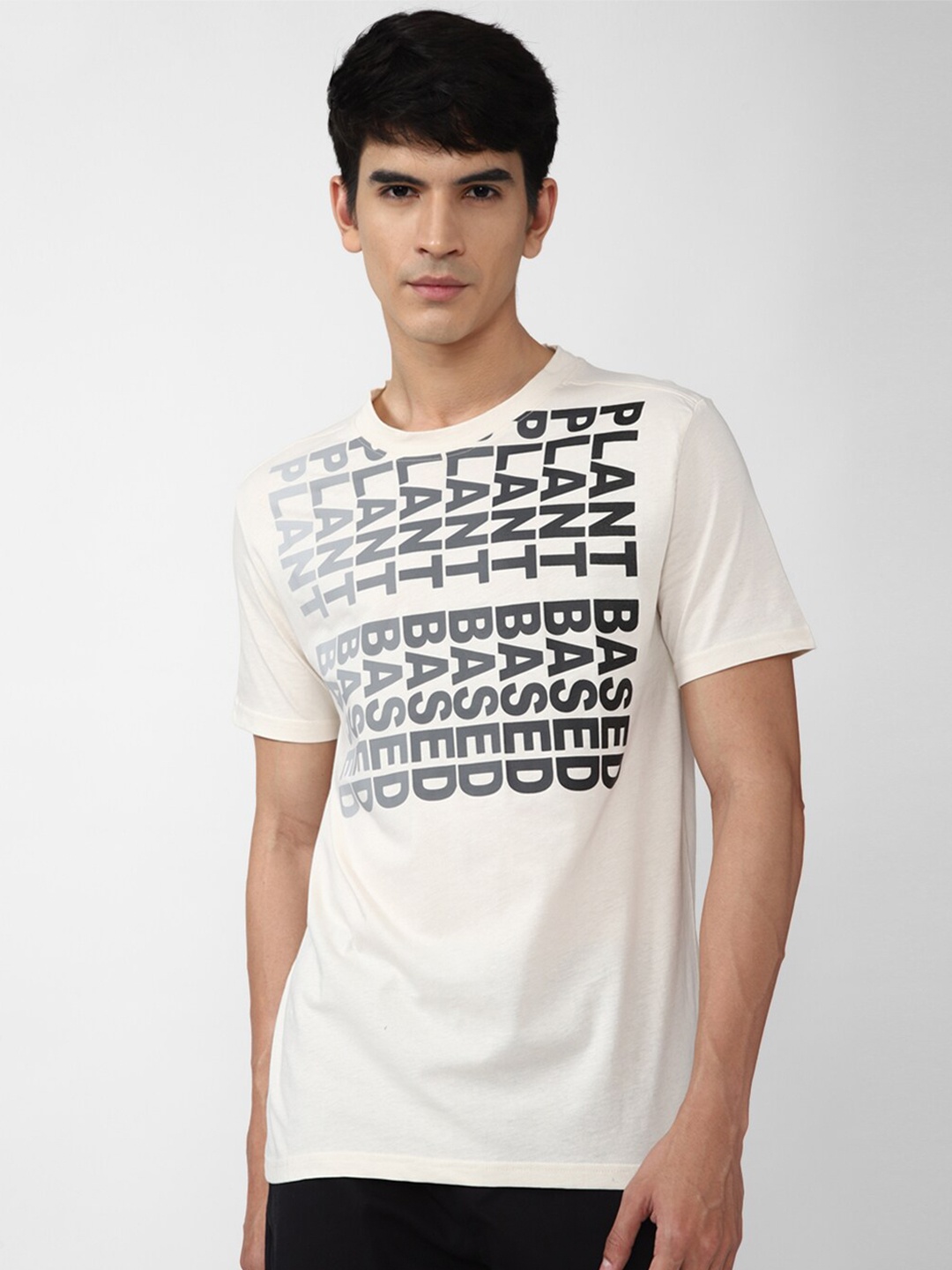 

FOREVER 21 Men Beige Typography Printed Cotton T-shirt, Off white