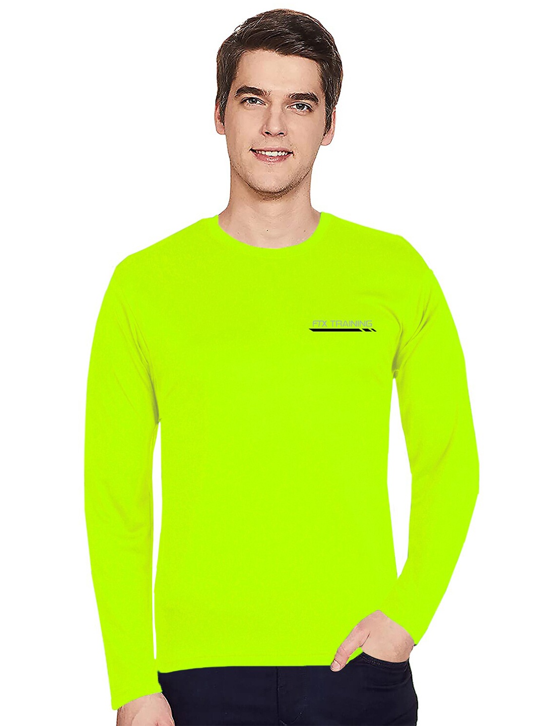 

FTX Men Fluorescent Green Solid T-shirt