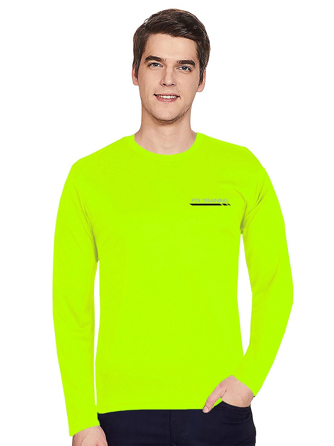 

FTX Men Fluorescent Green Solid T-shirt