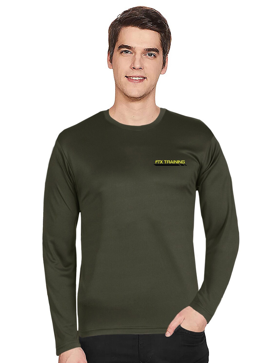 

FTX Men Olive Green Regular Fit T-shirt