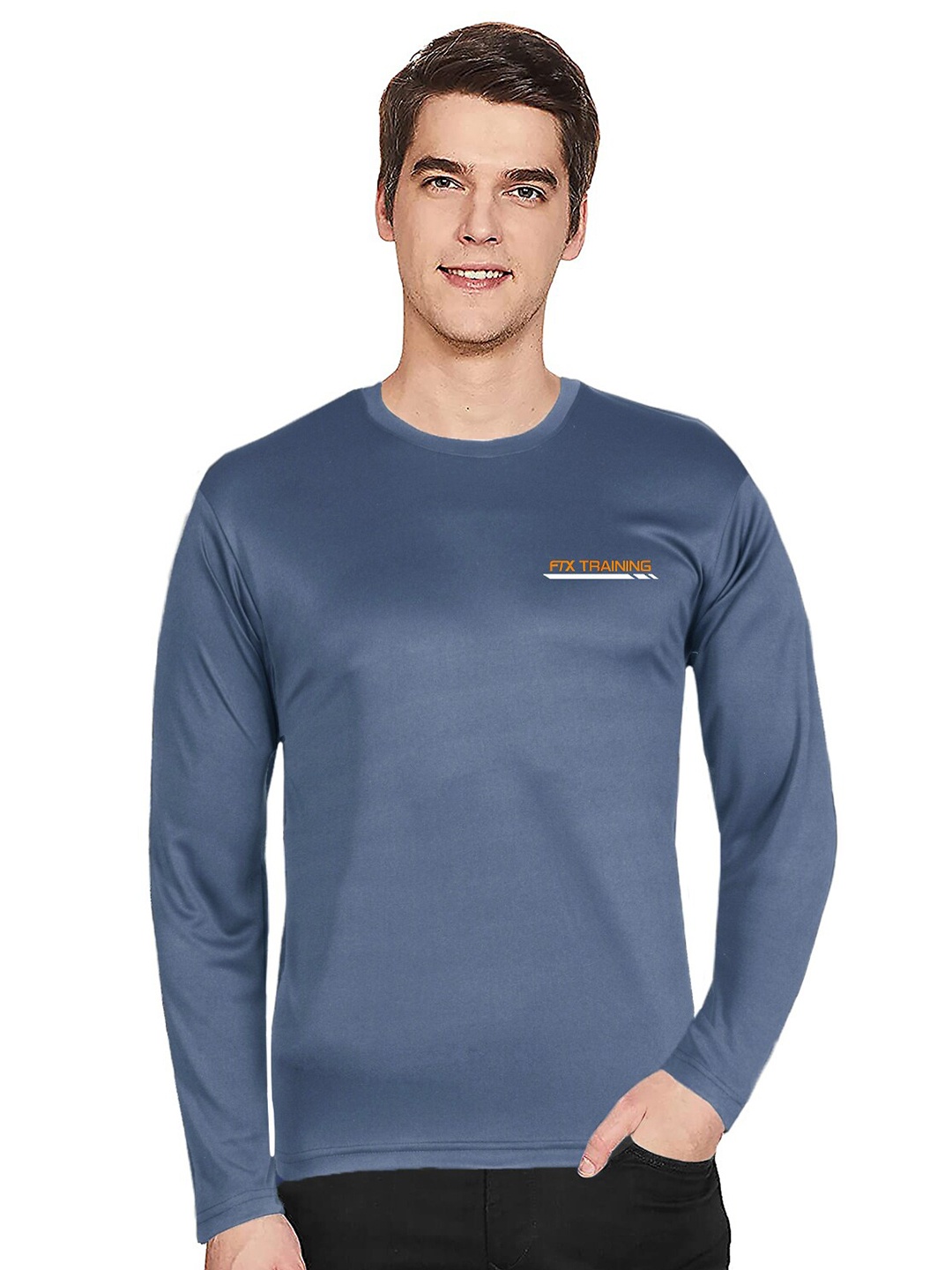 

FTX Men Grey Melange Extended Sleeves T-shirt