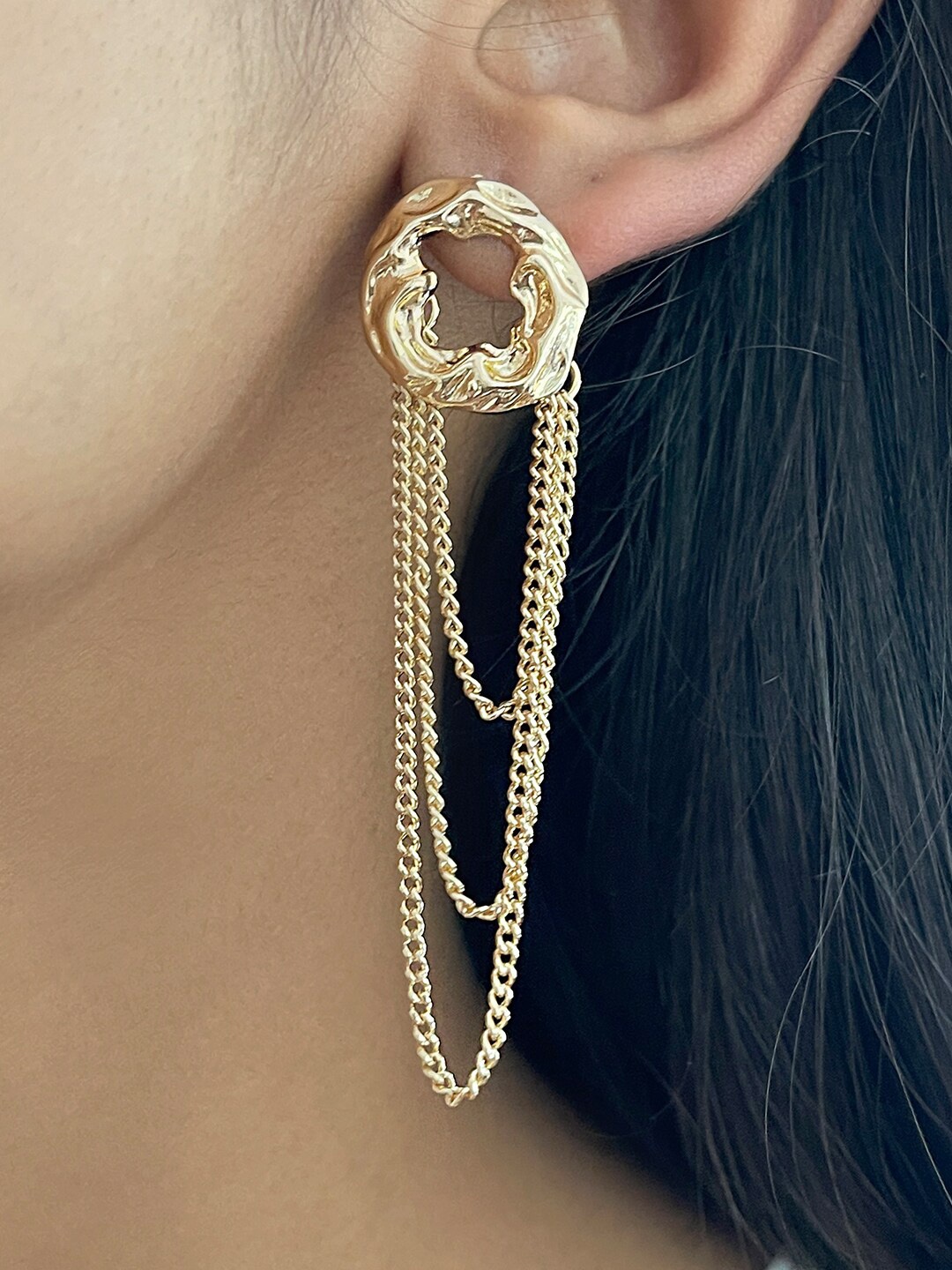 

Ayesha Oversized Hammered Drop Earrings, Gold