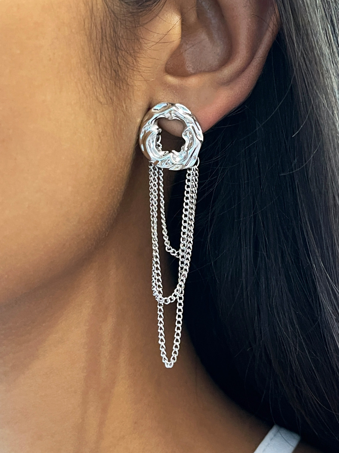 

Ayesha Silver-Toned Oversized Hammered Drop Earrings