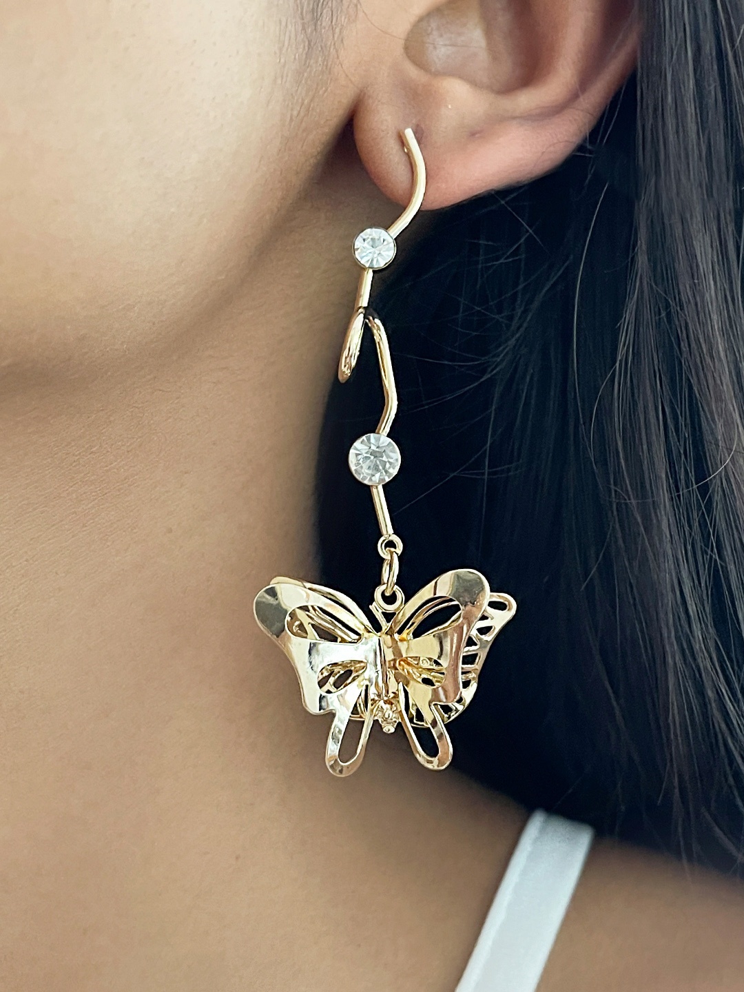 

Ayesha Gold-Toned Butterfly & Crystal Drop Earrings