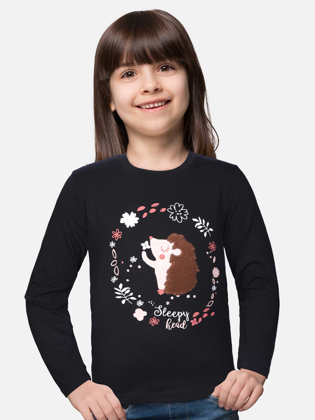 

Gini and Jony Girls Black Printed Cotton T-shirt