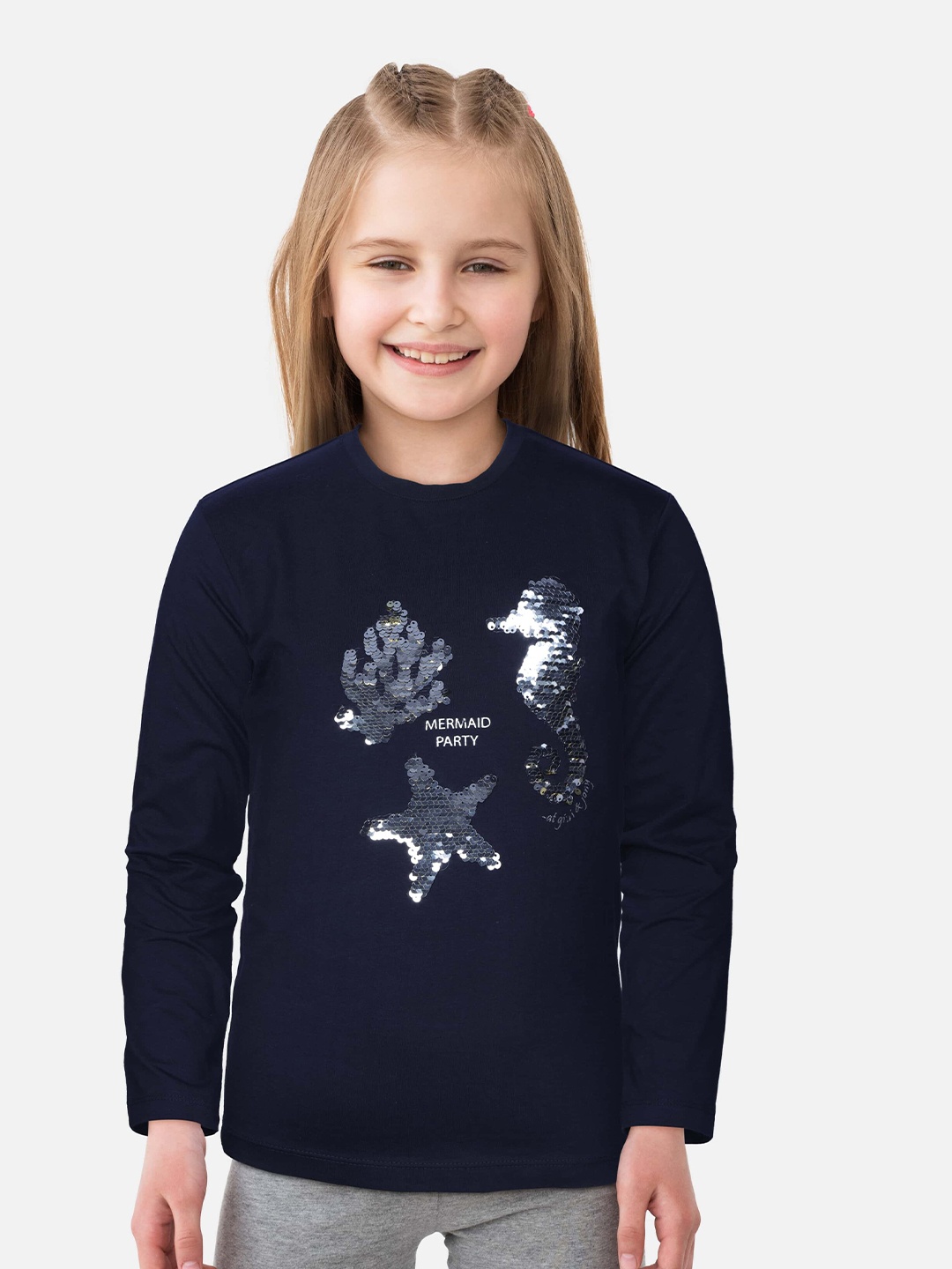 

Gini and Jony Girls Navy Blue Embellished Top