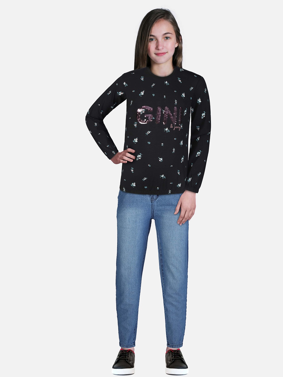 

Gini and Jony Girls Black Floral Print Top