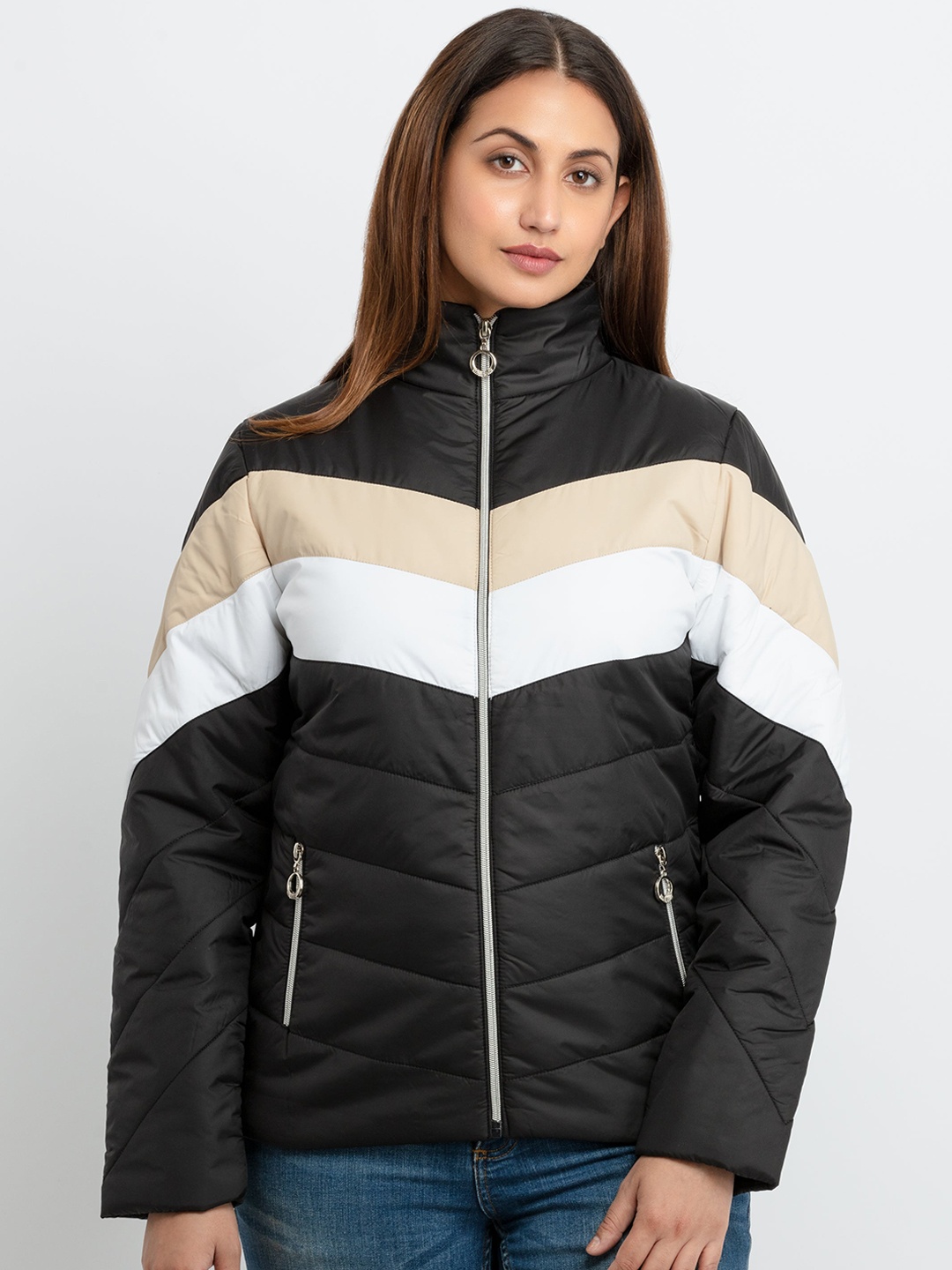 

Status Quo Women Black Colourblocked Padded Jacket