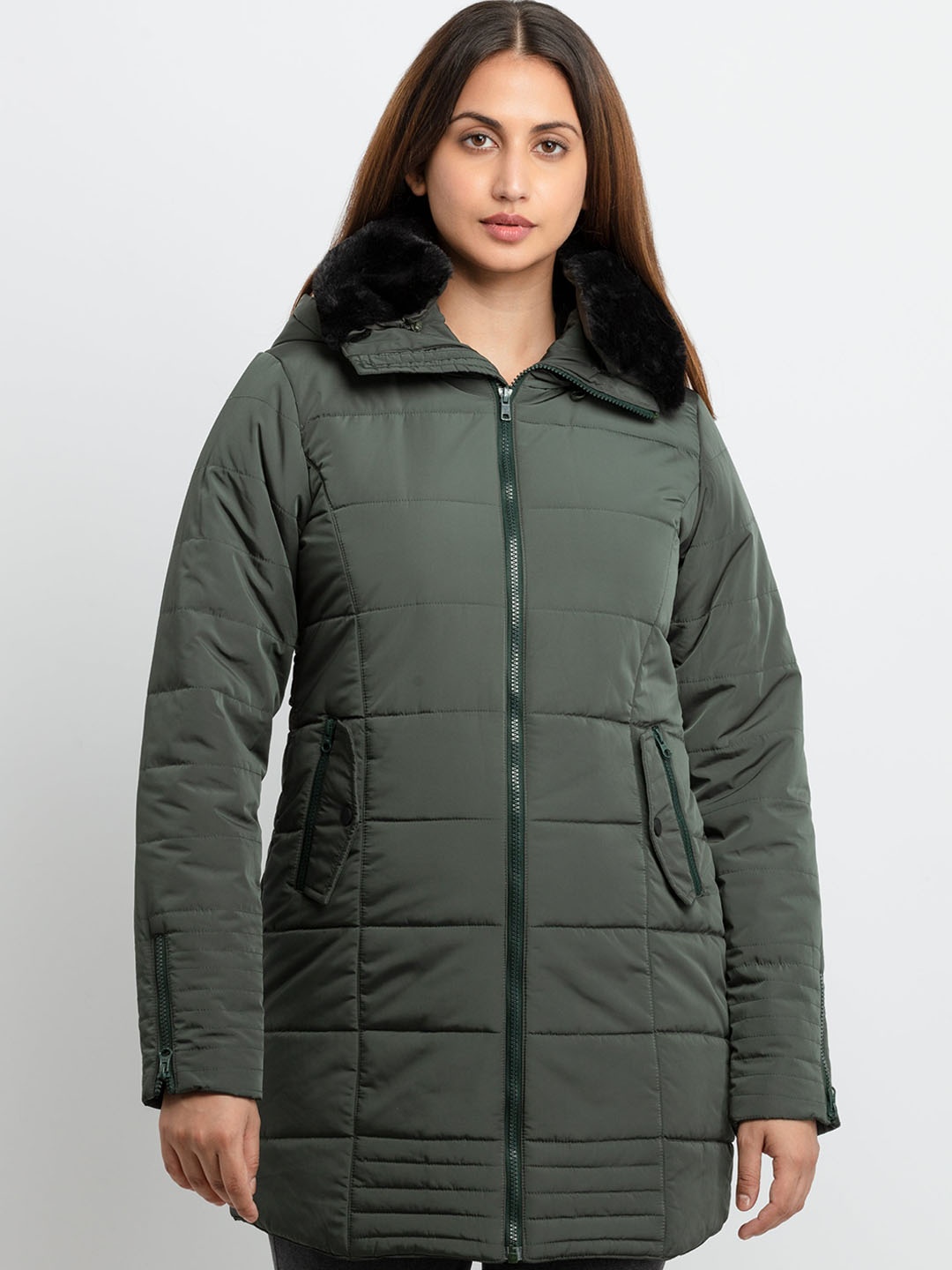 

Status Quo Women Green Longline Padded Jacket