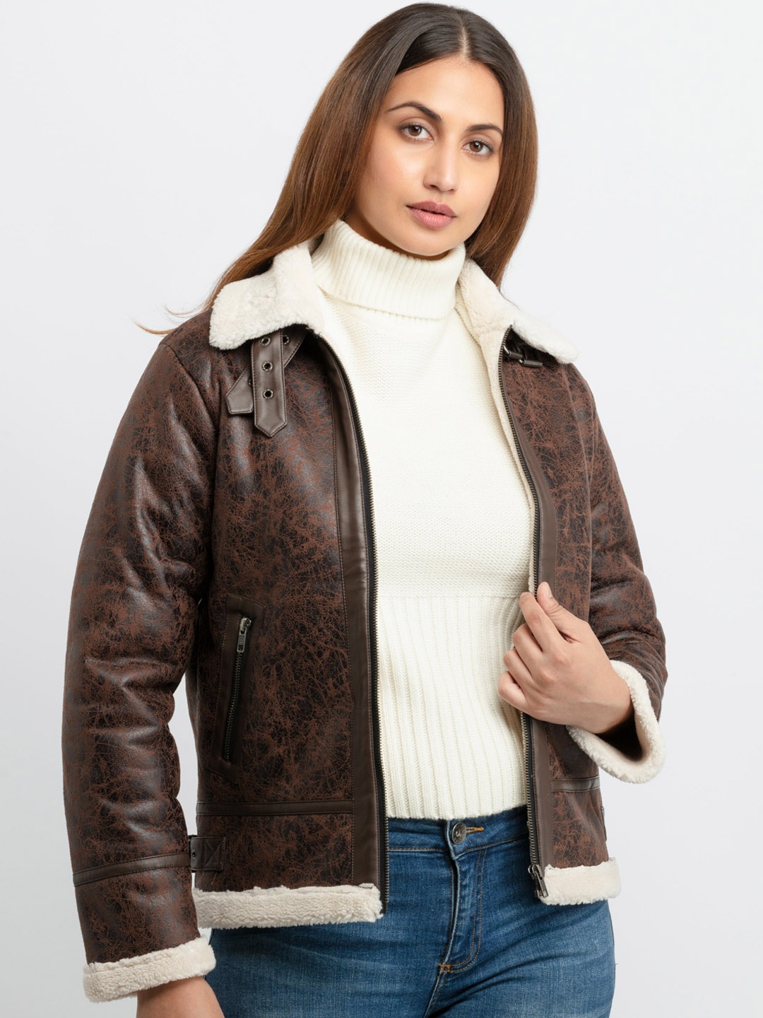 

Status Quo Women Brown Biker Jacket