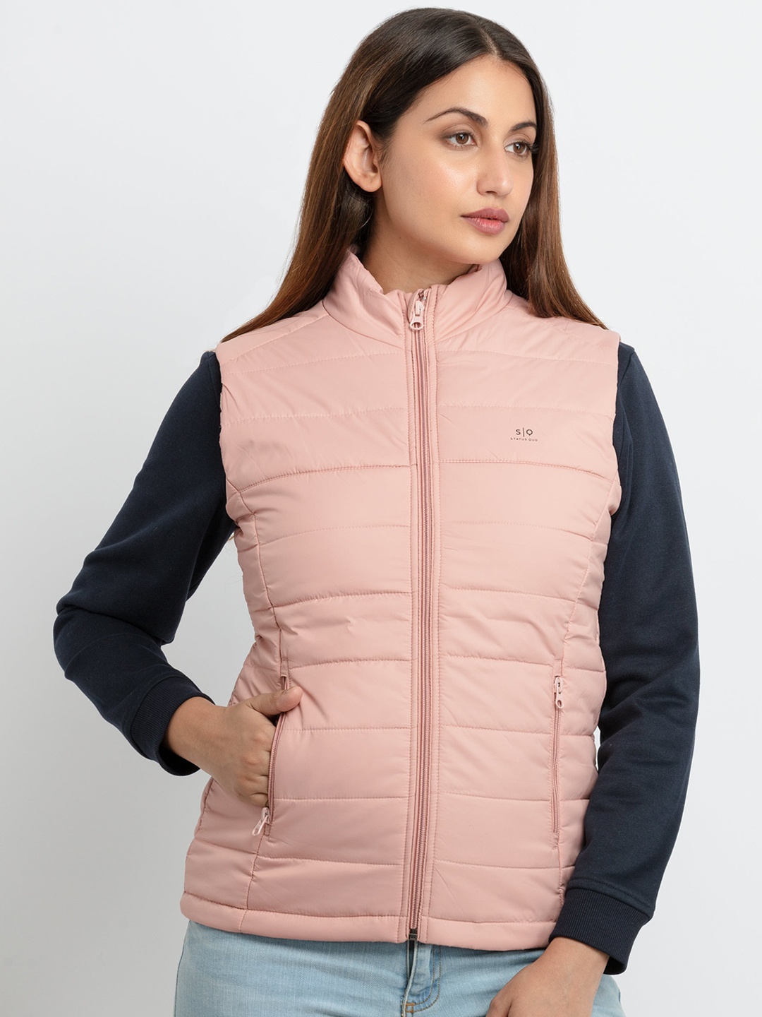 

Status Quo Women Pink Padded Sleeveless Jacket