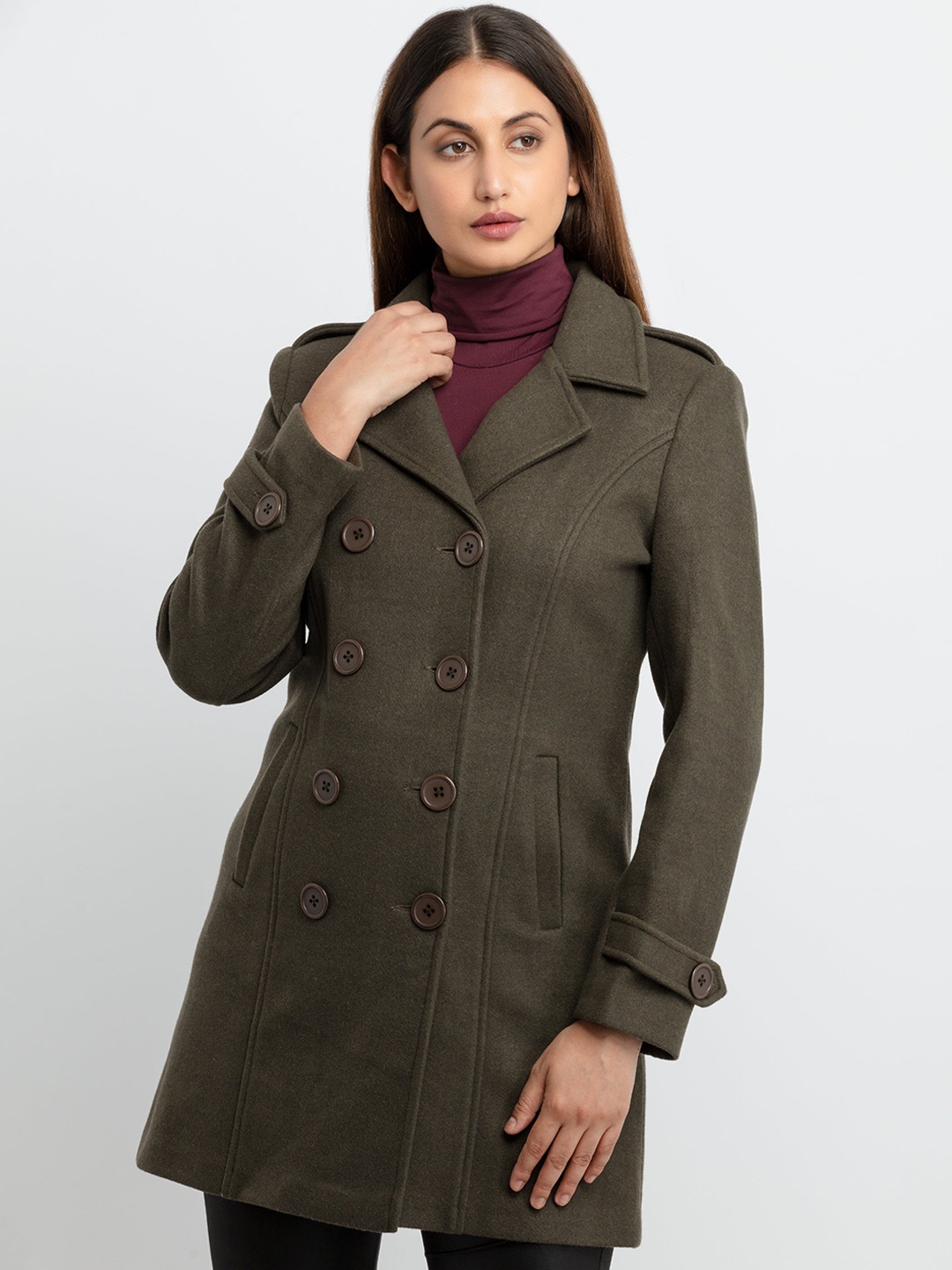 

Status Quo Women Olive Green Longline Tailored Jacket