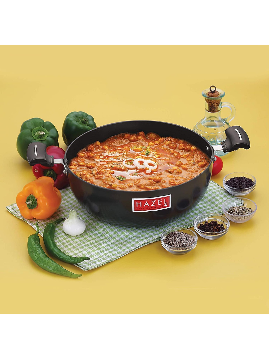 

HAZEL Black Aluminium Kadhai With Handle & Lid 2.7 L