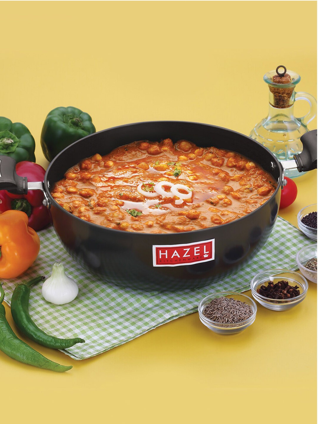 

HAZEL Black Induction Base Aluminium Kadai With Lid & Handle 2.7 L