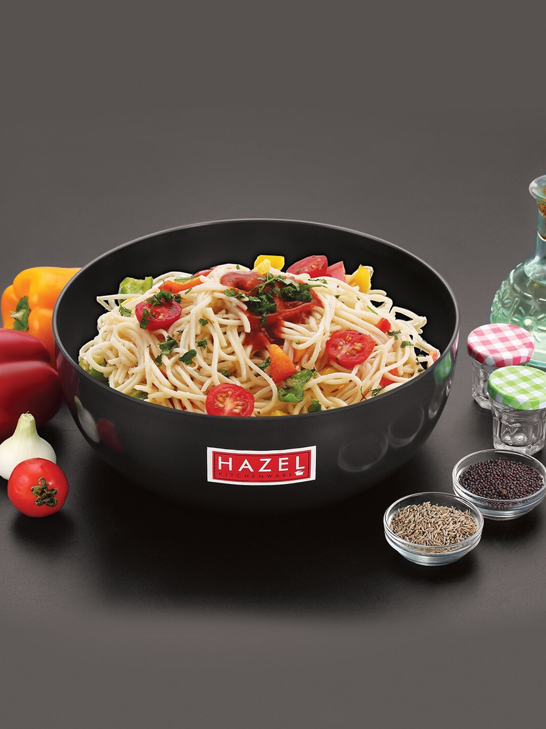 

HAZEL Black Aluminium Tasra Kadhai With Lid & Without Handle 2.8 L
