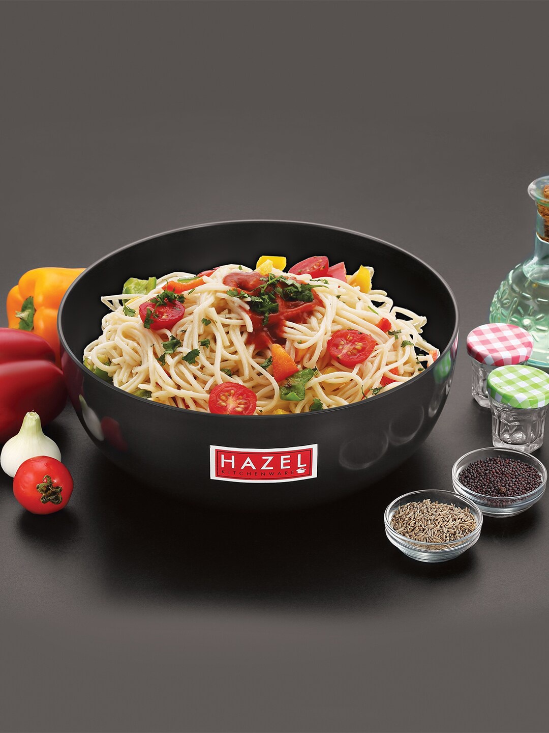 

HAZEL Black Aluminium Tasra Kadai With Lid & Without Handle 1.4 L