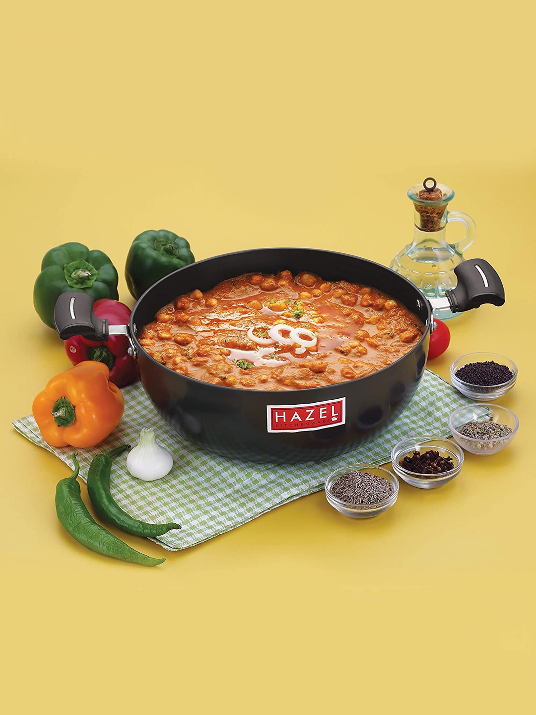 

HAZEL Black Aluminium Cookware Kadhai With Lid & Handle 4.8 L