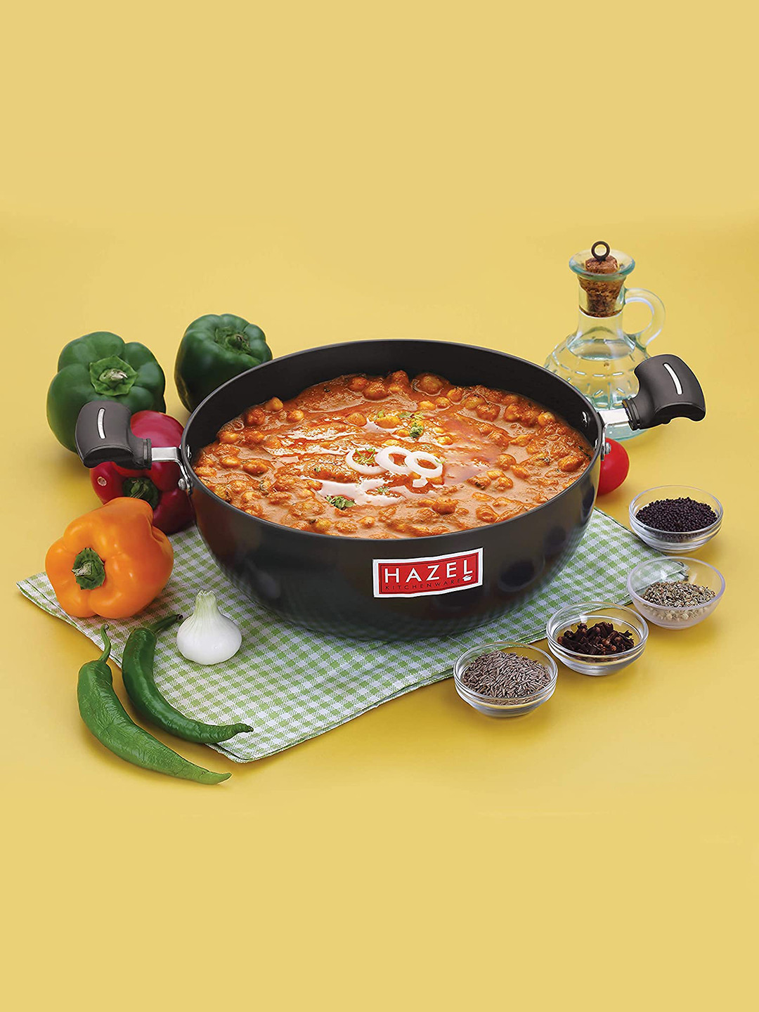 

HAZEL Black Induction Base Aluminium Kadai With Lid & Handle 1.7 L