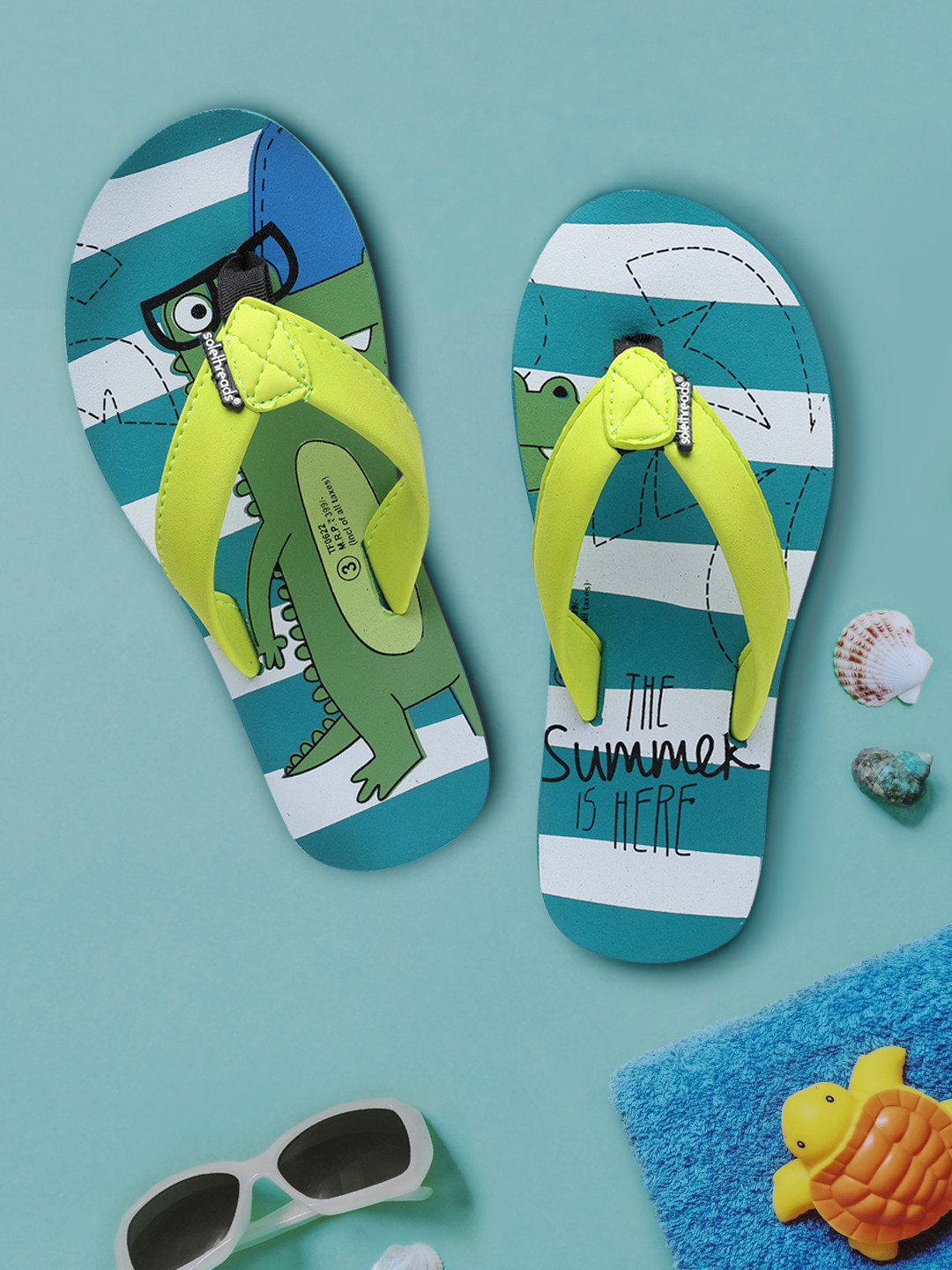 

Solethreads Unisex Kids Turquoise Blue & Green Striped Slippers