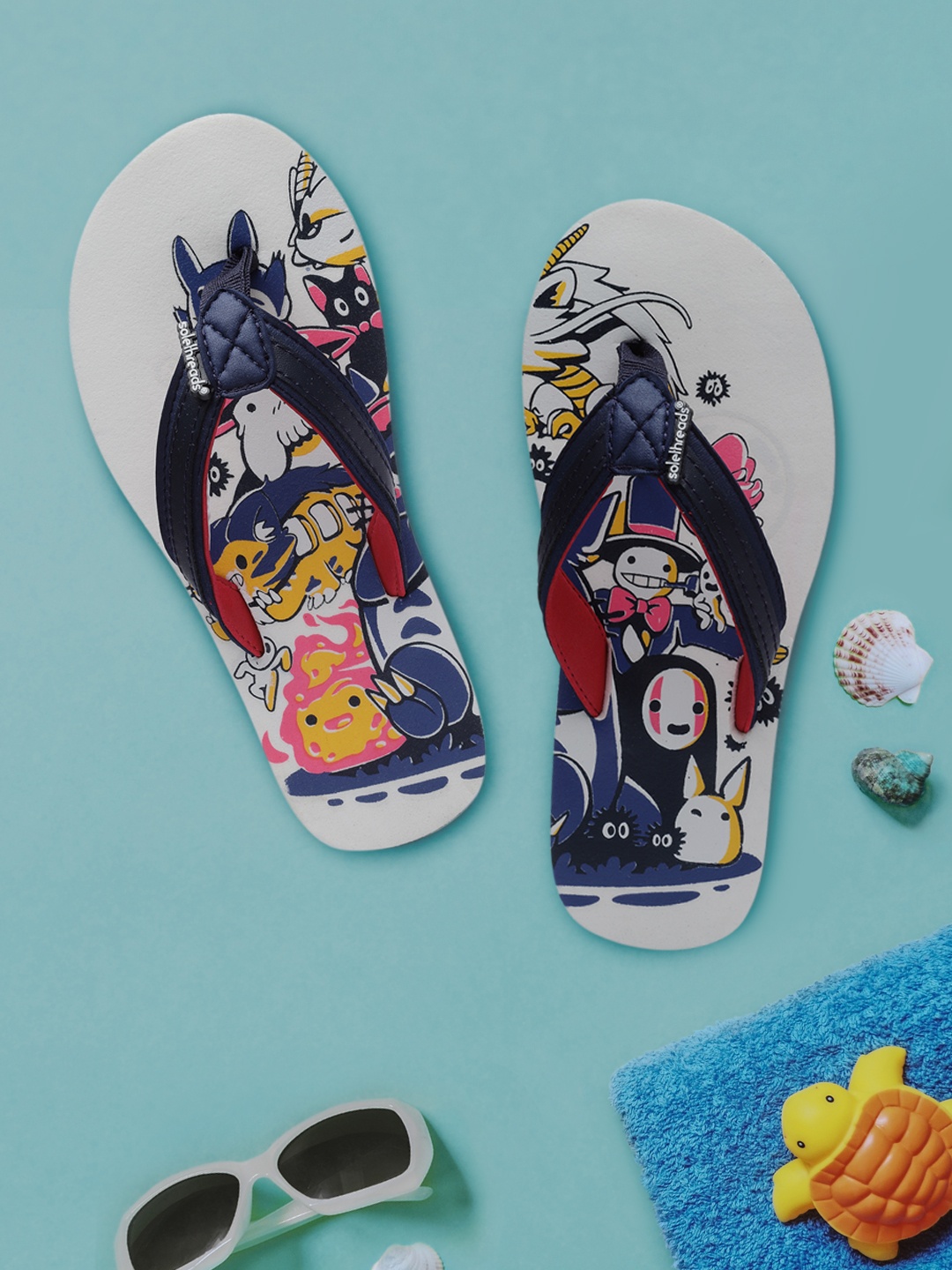 

Solethreads Unisex Kids Navy Blue & White Printed Thong Flip-Flops