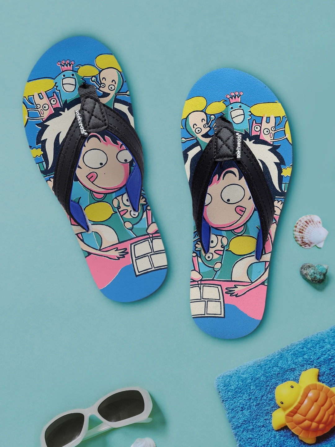

Solethreads Unisex Kids Black & Blue Printed Thong Flip-Flops